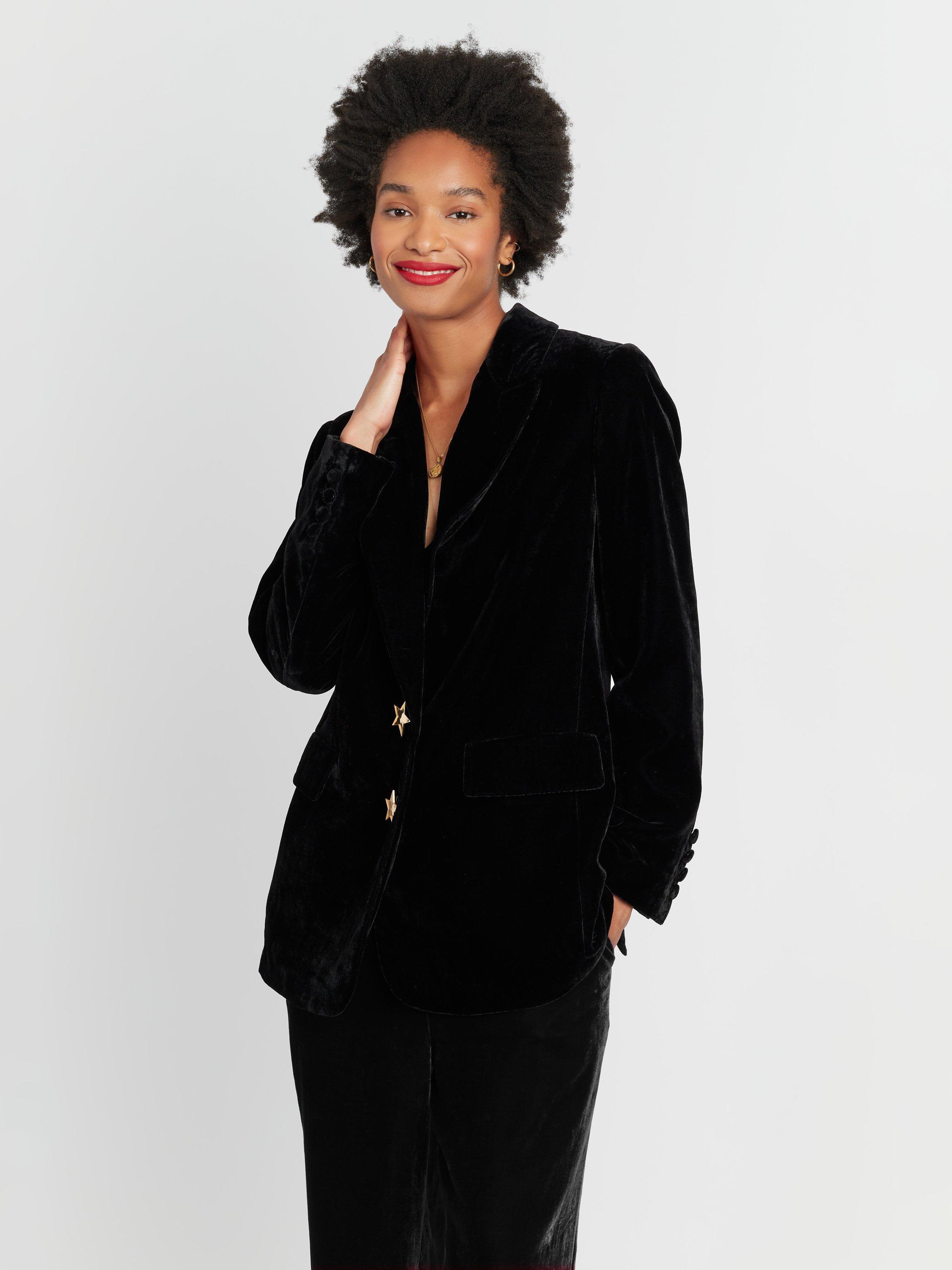 Product image 3 of 4, which shows Chinti & Parker Star Velvet Blazer, Black, XS