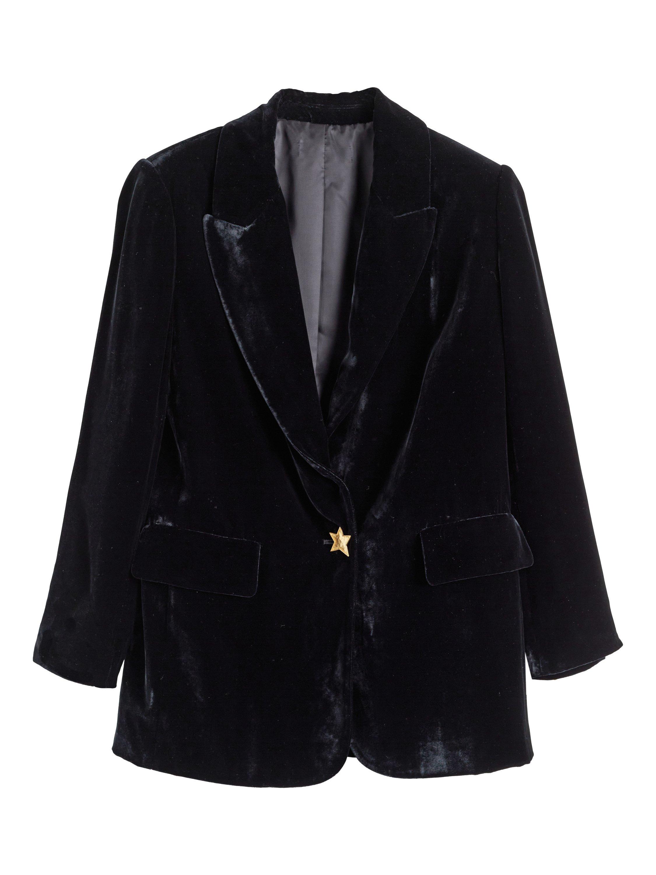 Product image 4 of 4, which shows Chinti & Parker Star Velvet Blazer, Black, XS