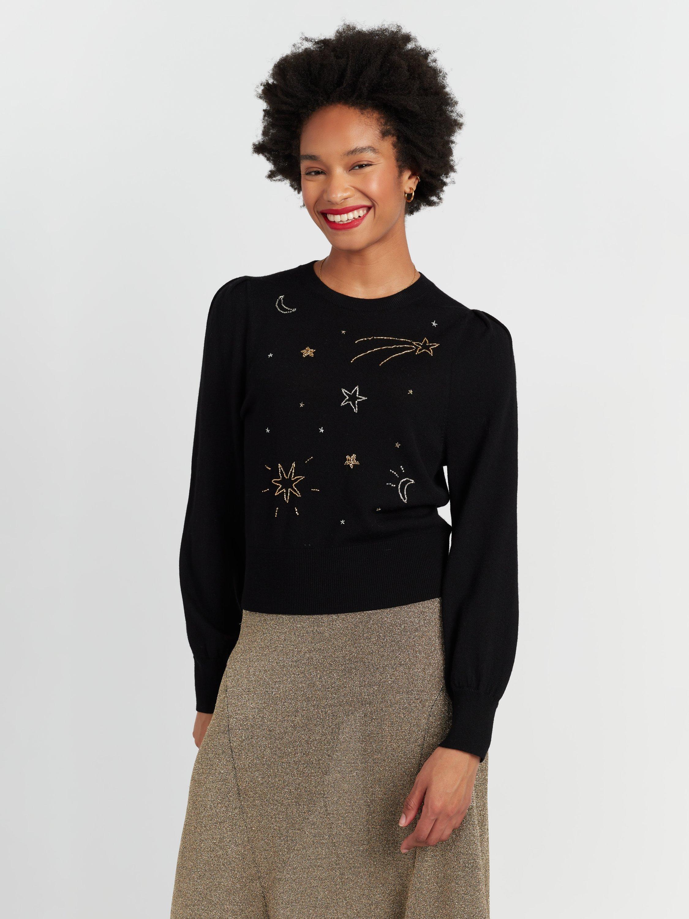 Product image 3 of 4, which shows Chinti & Parker Constellation Star Pure Wool Jumper, Black, XS