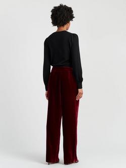 Chinti & Parker Wide Leg Velvet Trousers, Black - view 2, Claret