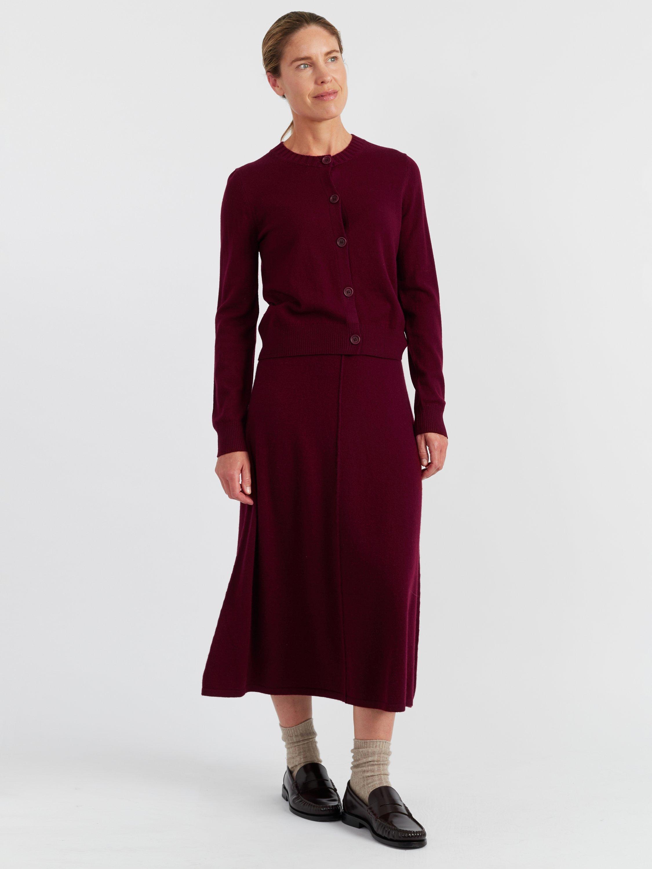 Product image 1 of 11, which shows Chinti & Parker Crew Neck Wool Rich Cardigan, Dark Red, XS