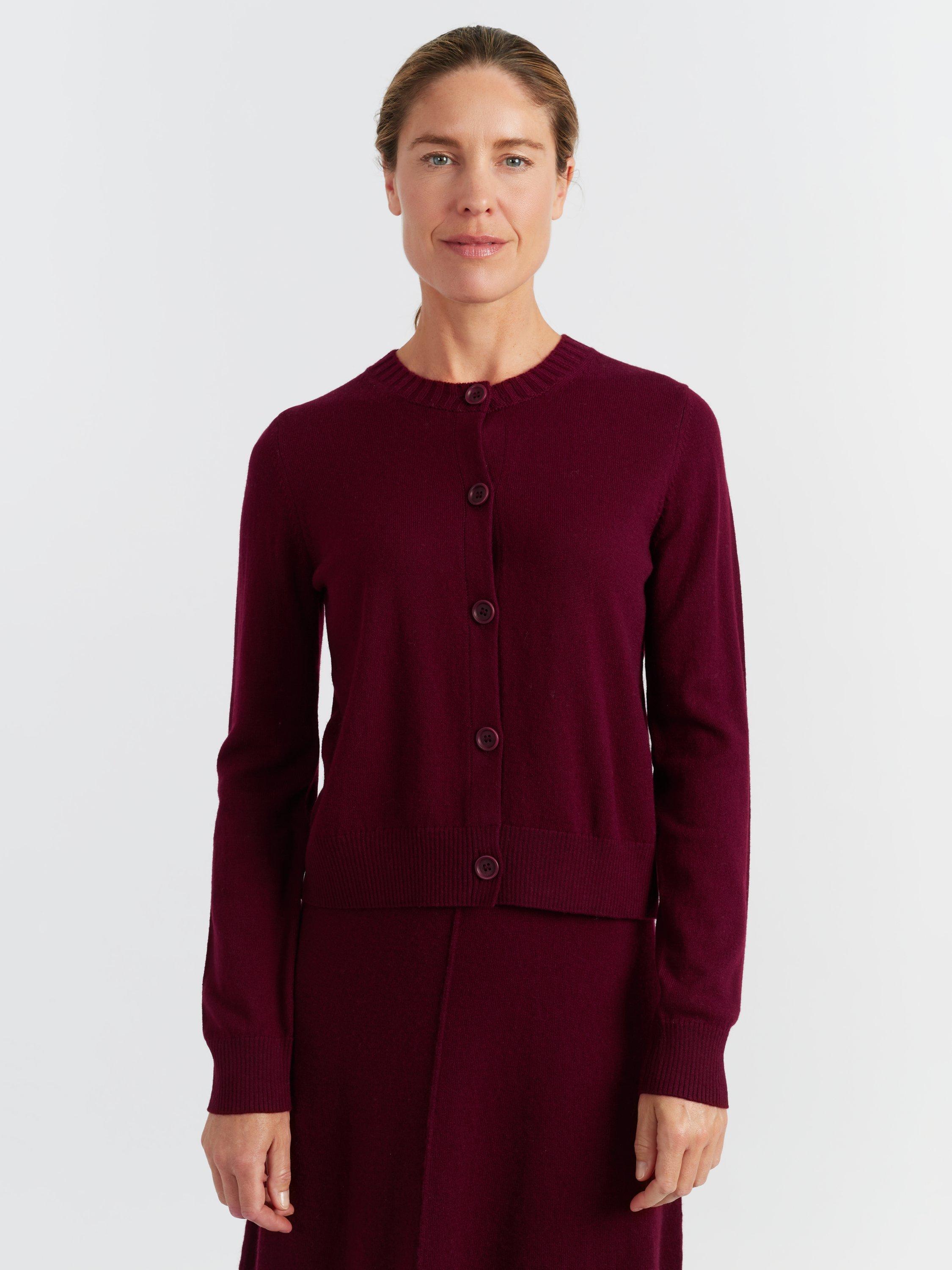 Product image 3 of 11, which shows Chinti & Parker Crew Neck Wool Rich Cardigan, Dark Red, XS