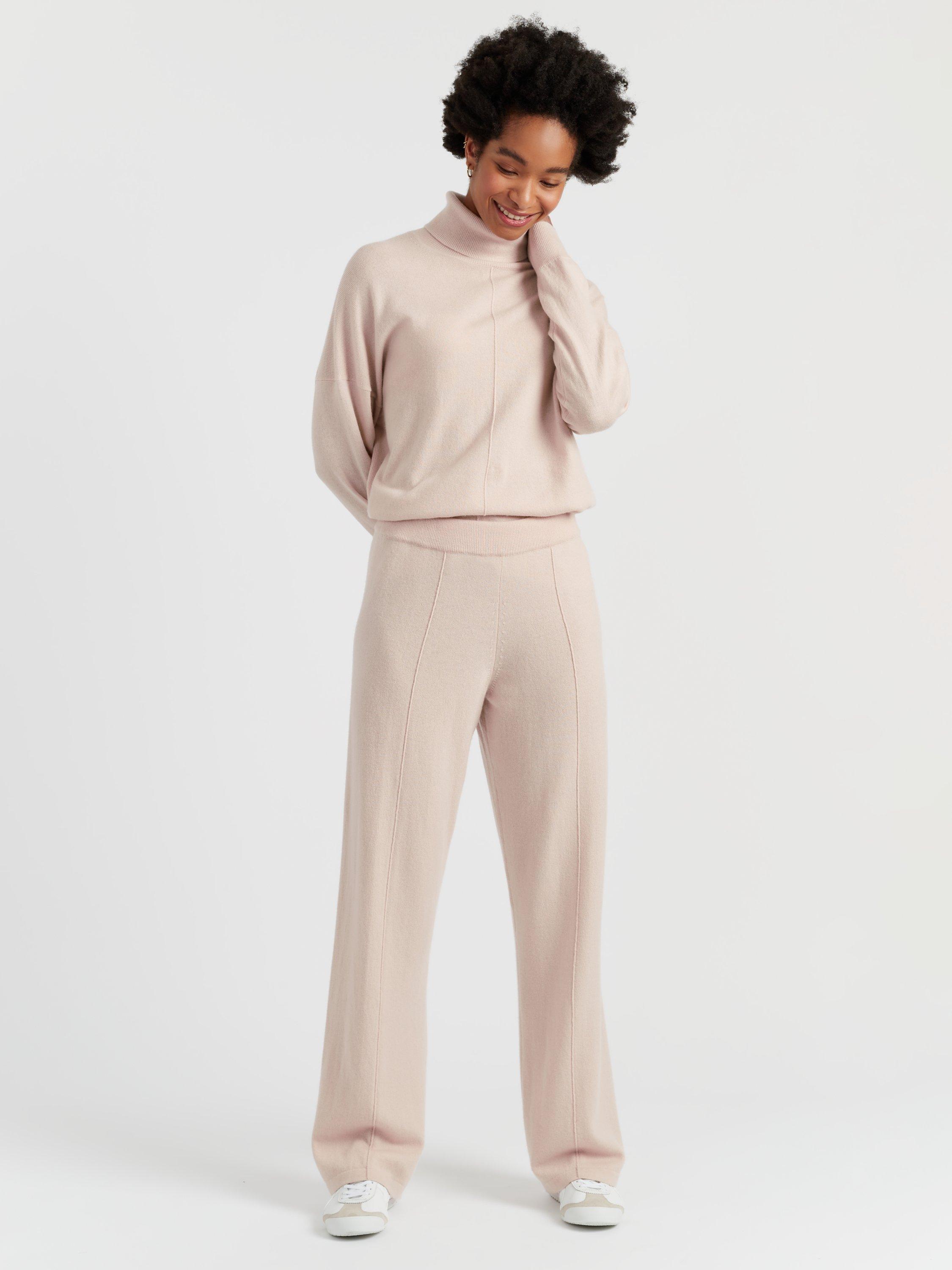 Product image 1 of 4, which shows Chinti & Parker Wool & Cashmere Wide Leg Track Pants, Bone, XS