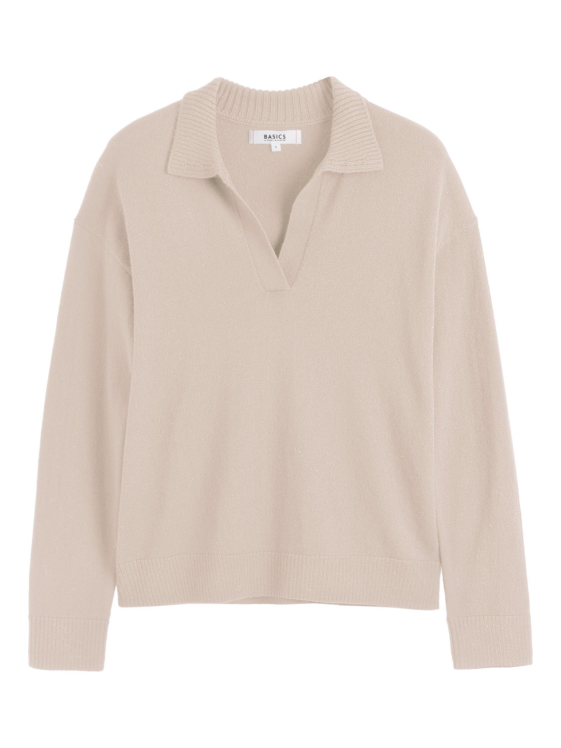 Product image 4 of 4, which shows Chinti & Parker Wool Cashmere Blend Collared Sweater , Ivory, XS