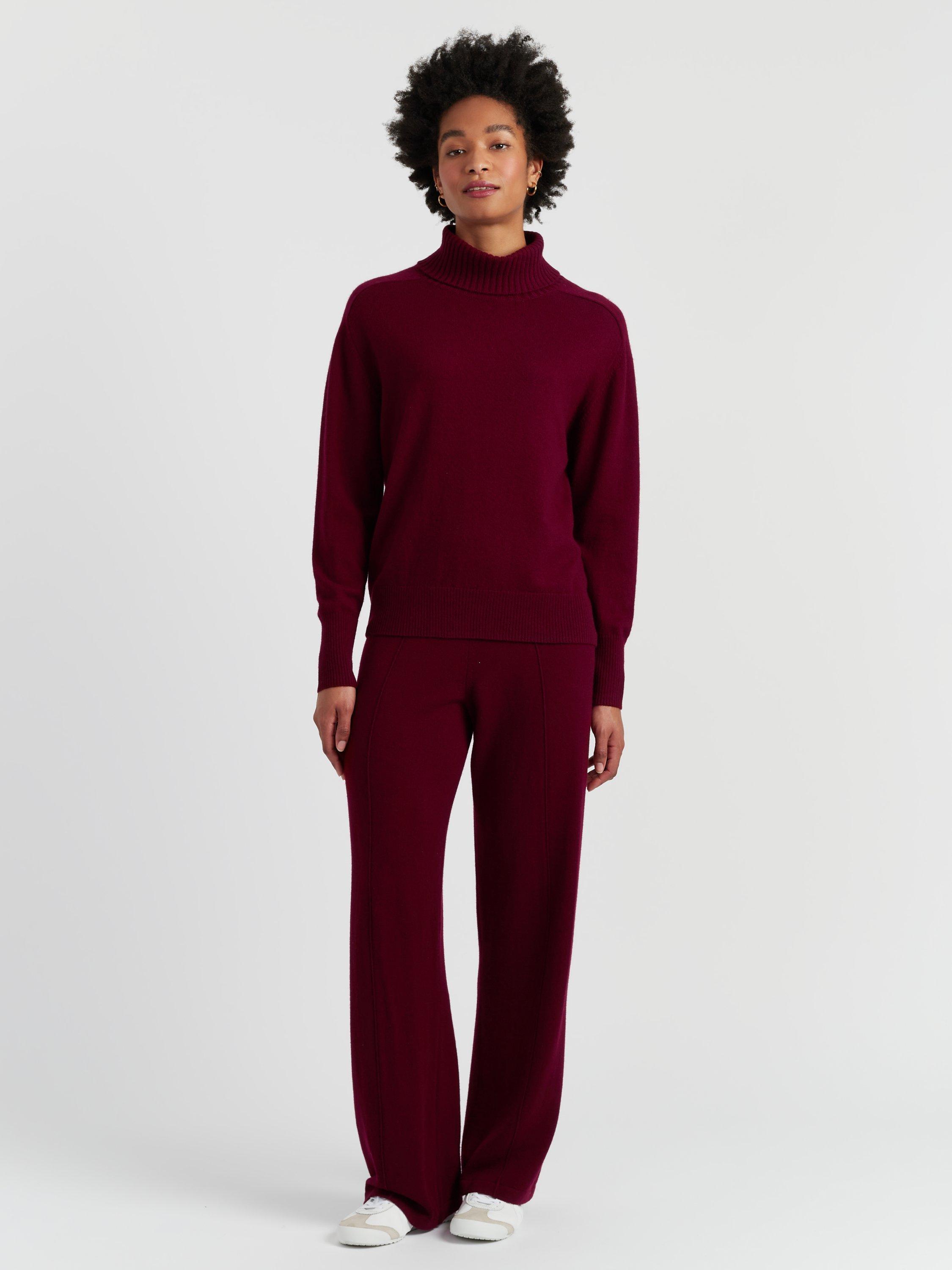 Product image 1 of 4, which shows Chinti & Parker Wool-Cashmere Raglan Roll Neck Sweater , Claret, XS