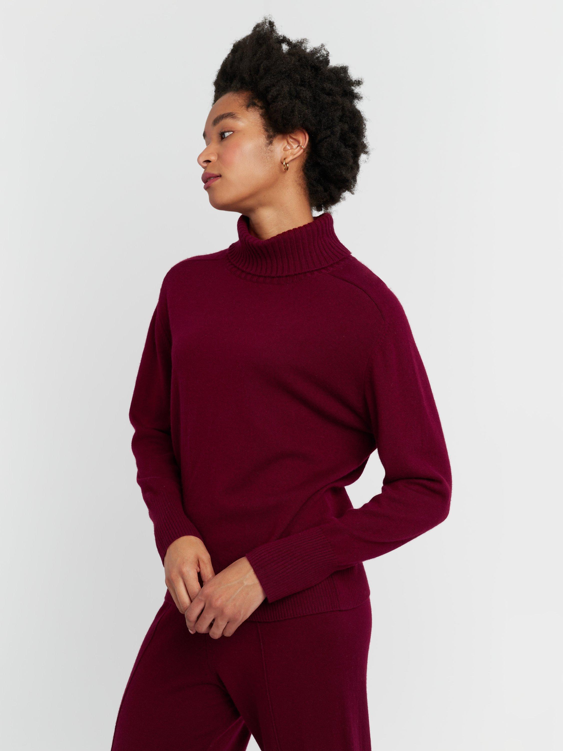 Product image 3 of 4, which shows Chinti & Parker Wool-Cashmere Raglan Roll Neck Sweater , Claret, XS