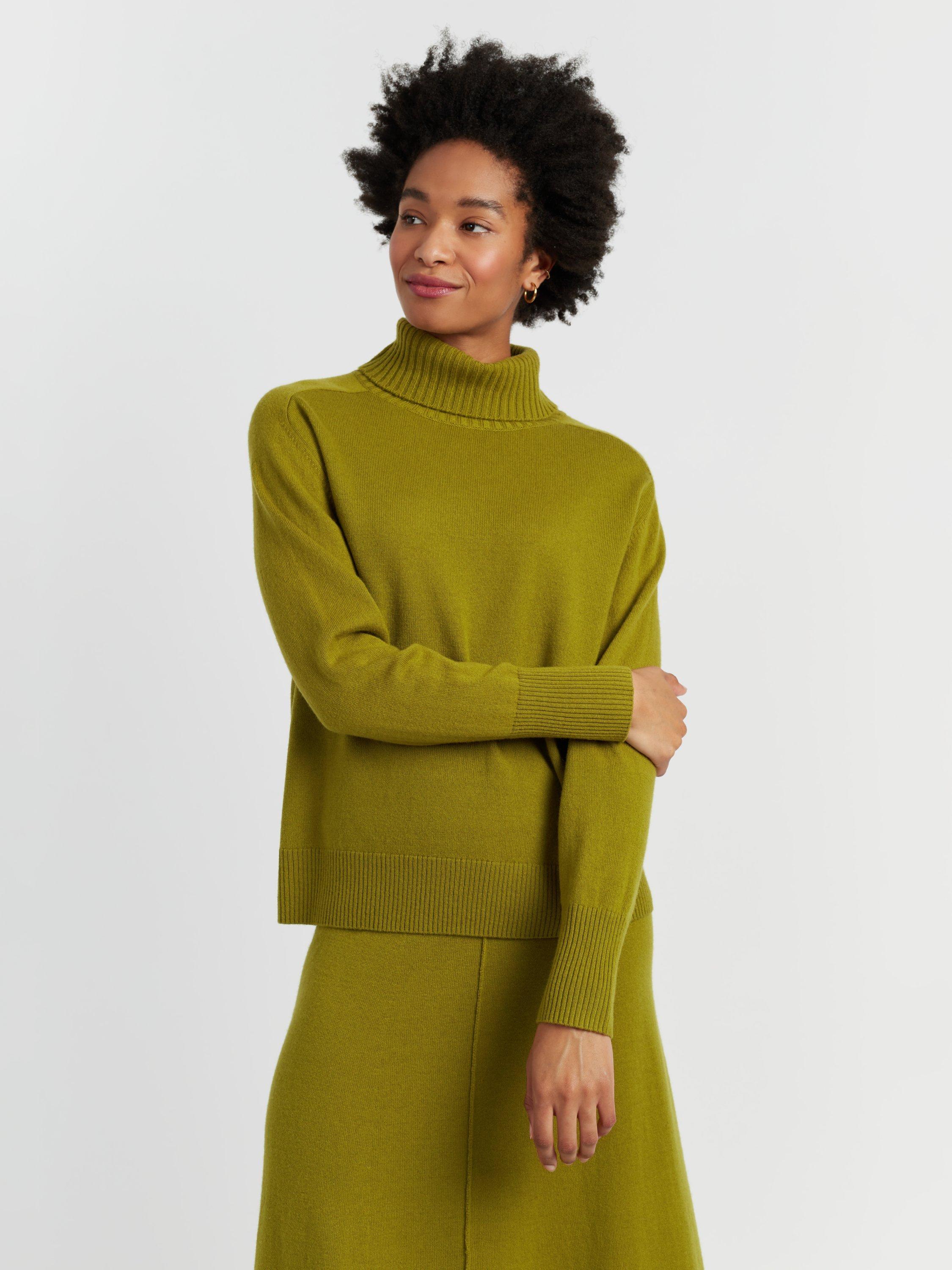 Product image 3 of 4, which shows Chinti & Parker Wool-Cashmere Raglan Roll Neck Sweater , Olive, XS