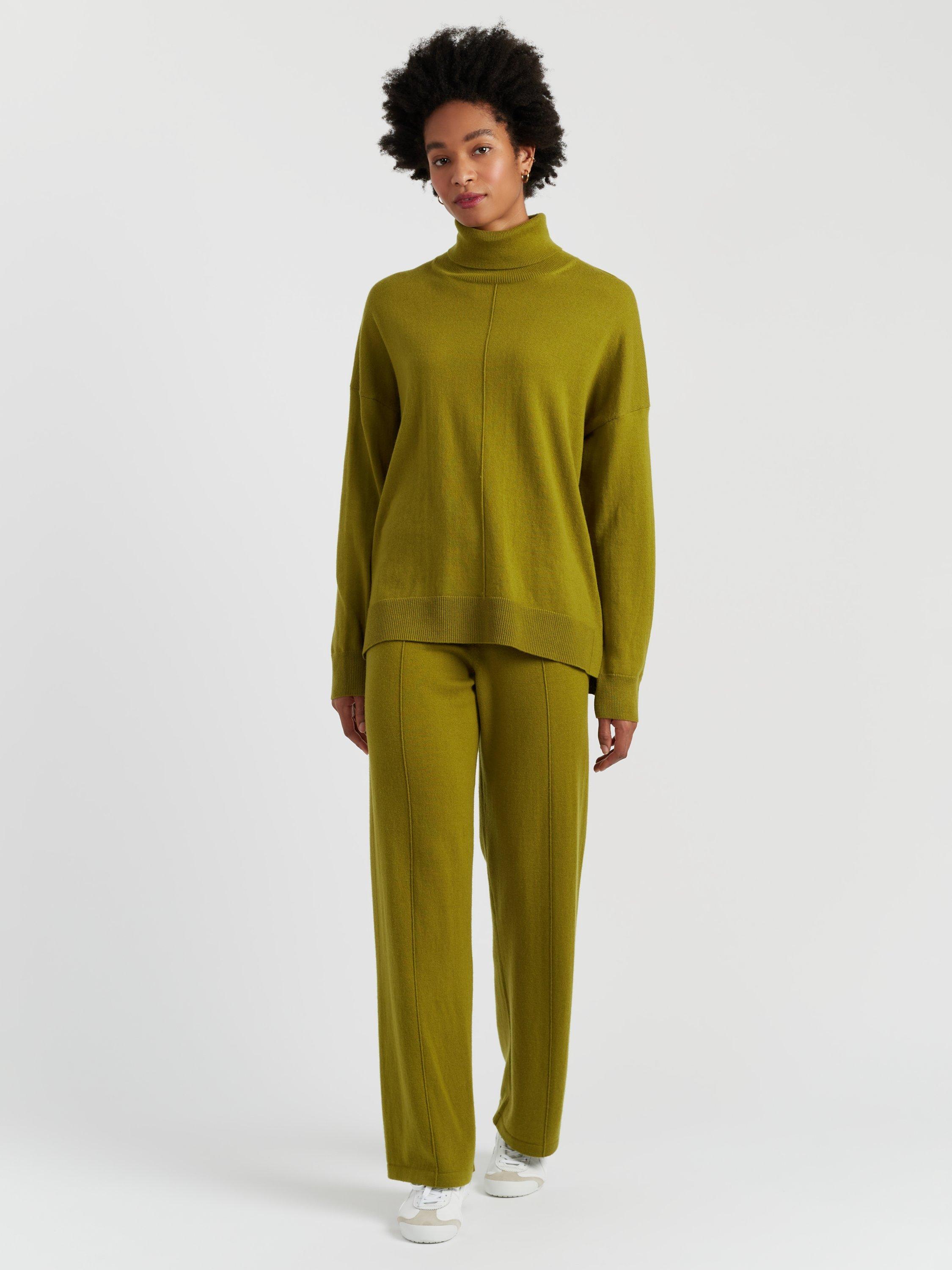 Product image 1 of 4, which shows Chinti & Parker Relaxed Roll Neck Cashmere Jumper, Olive, XS