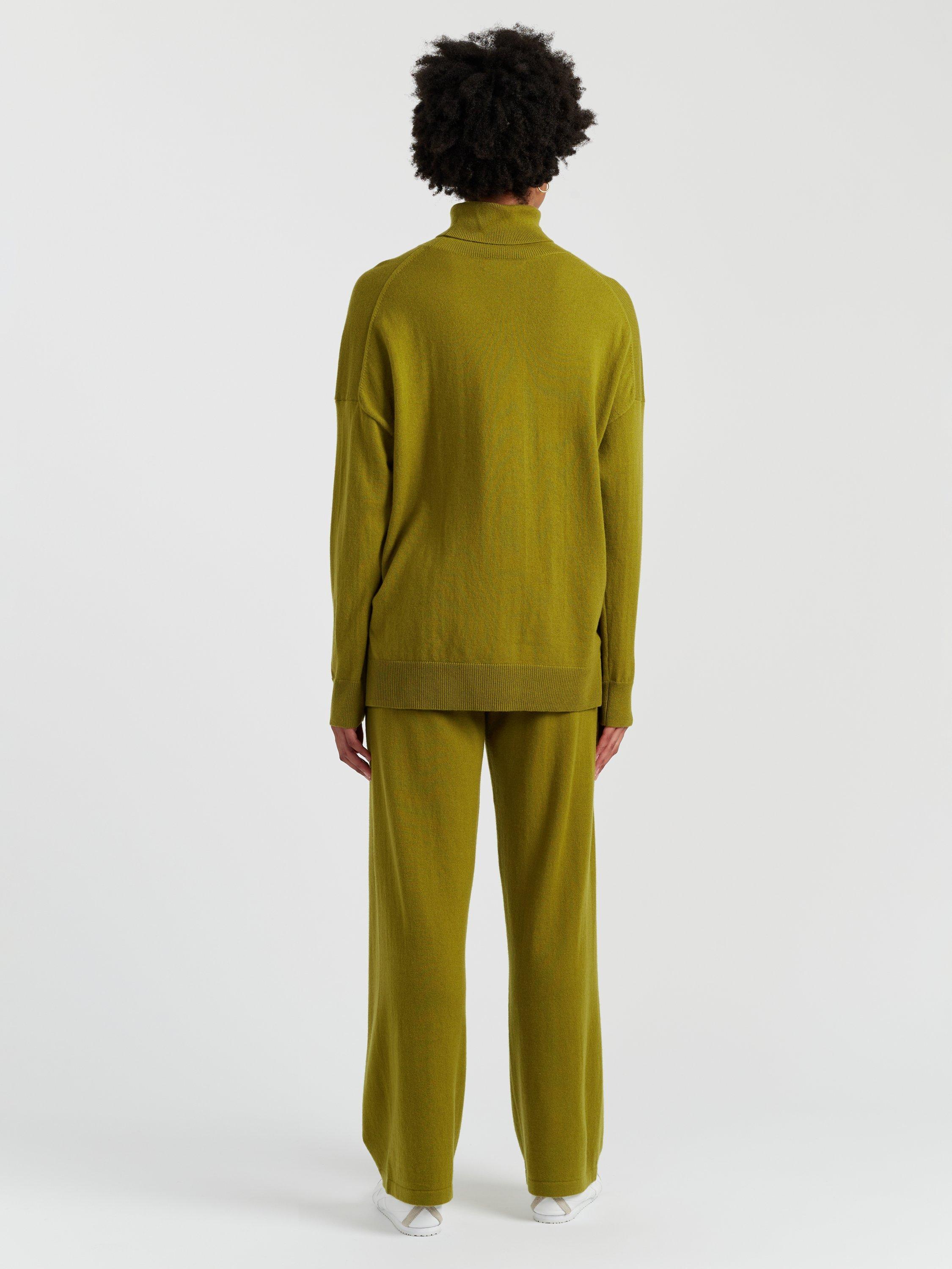 Product image 2 of 4, which shows Chinti & Parker Relaxed Roll Neck Cashmere Jumper, Olive, XS