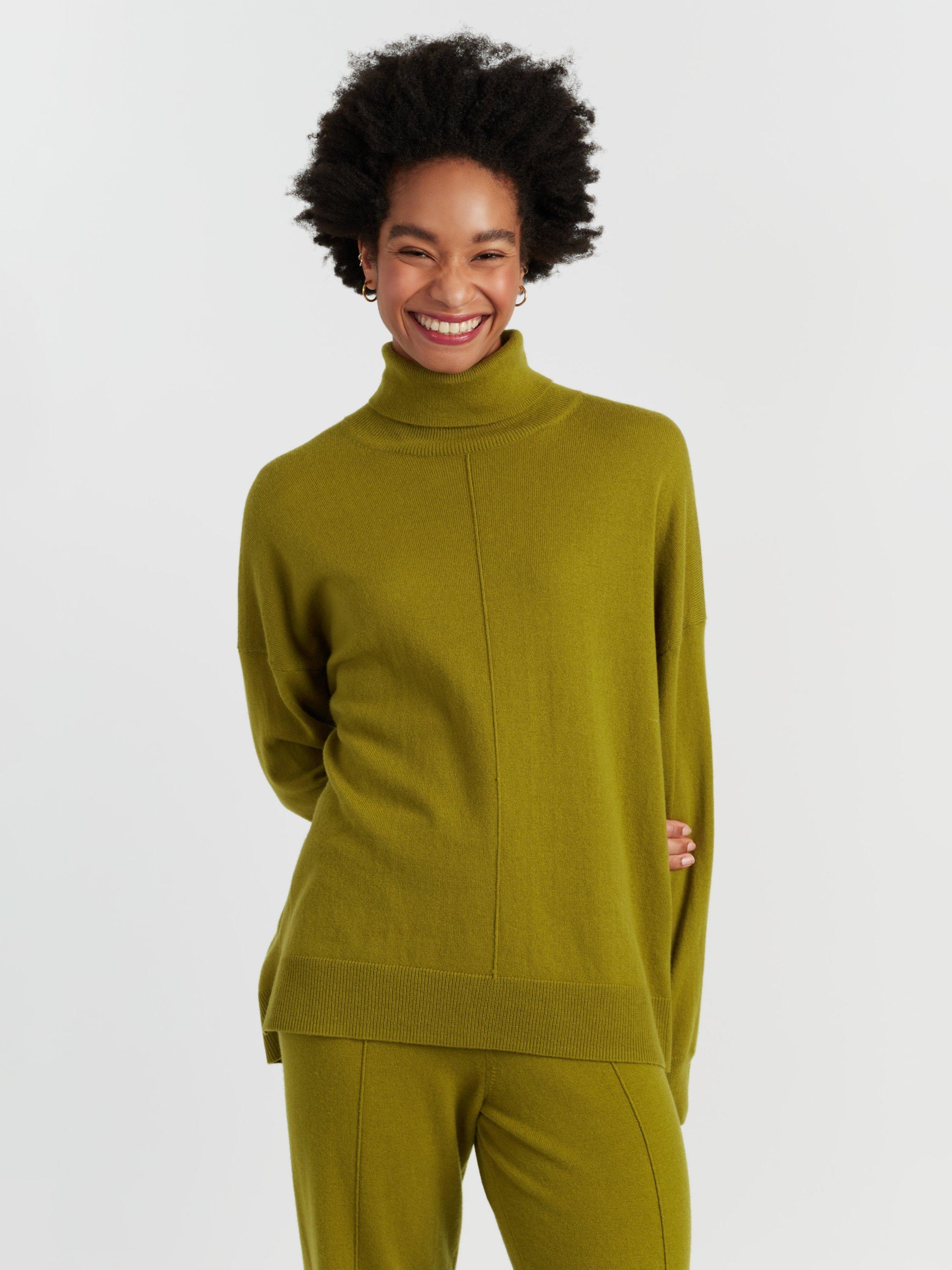 Product image 3 of 4, which shows Chinti & Parker Relaxed Roll Neck Cashmere Jumper, Olive, XS