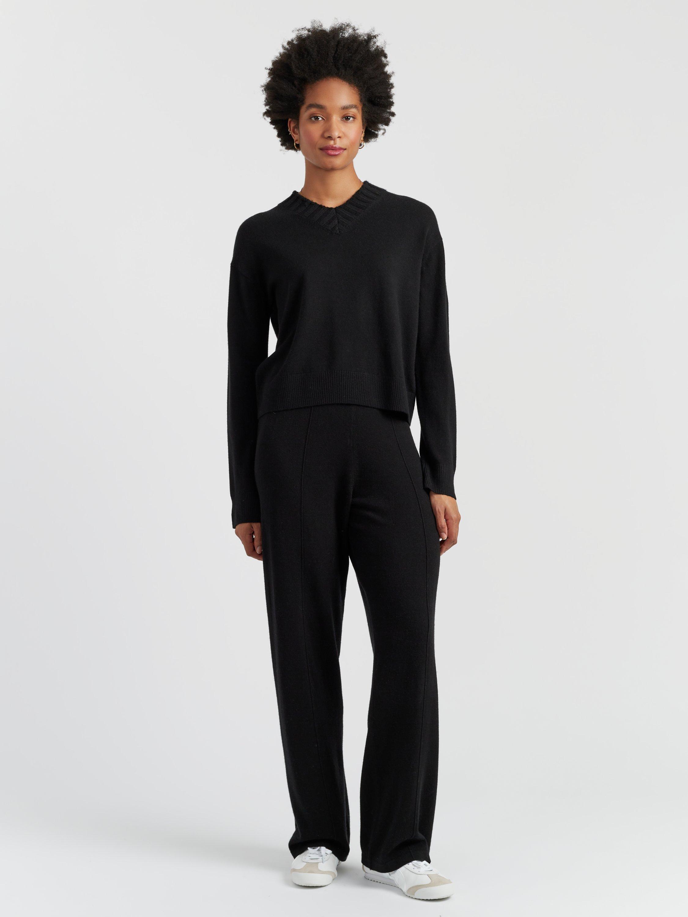 Product image 1 of 4, which shows Chinti & Parker Ribbed V-Neck Wool Rich Jumper, Black, XS