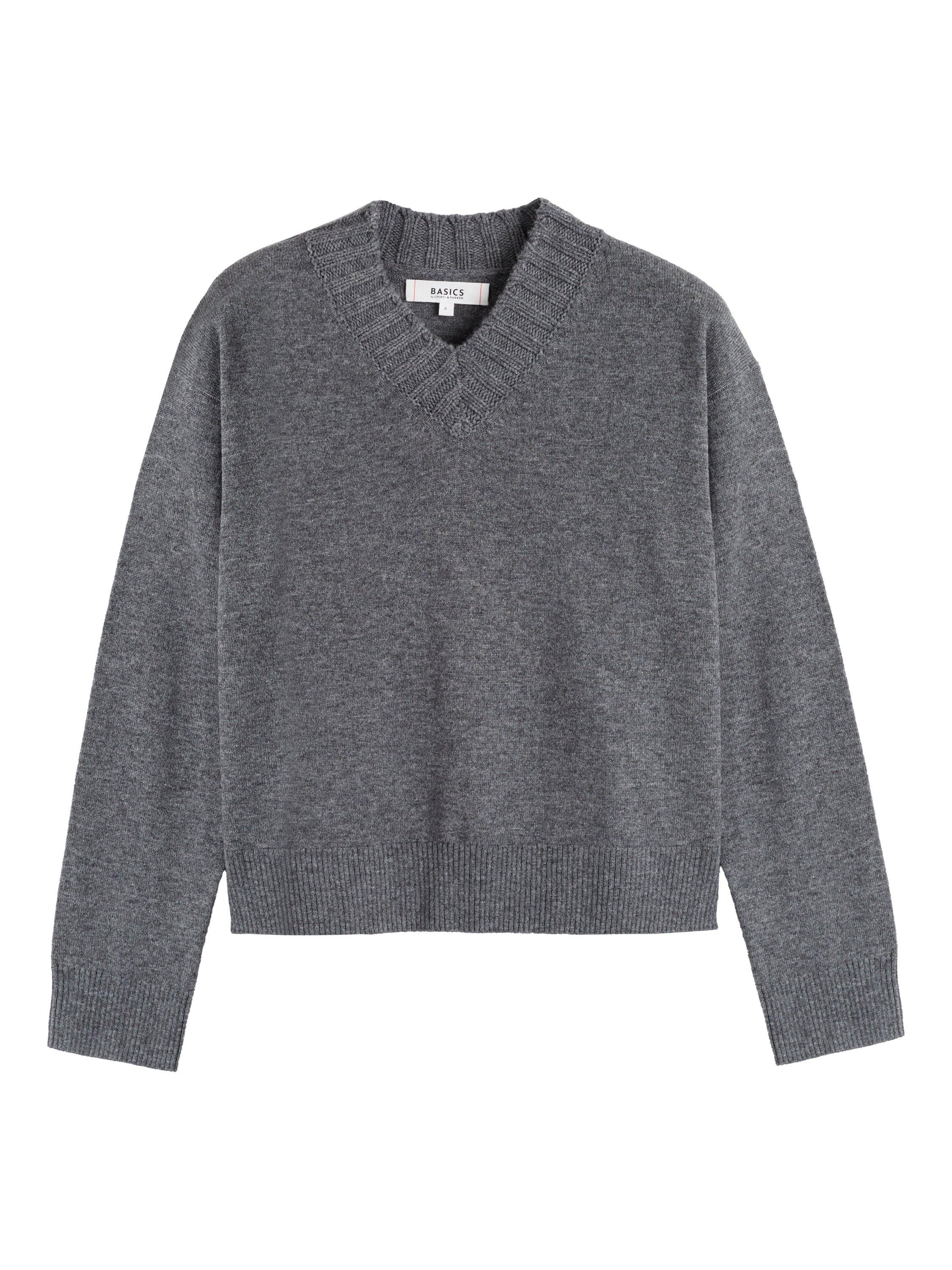 Product image 4 of 4, which shows Chinti & Parker Ribbed V-Neck Wool Rich Jumper, Grey, XS