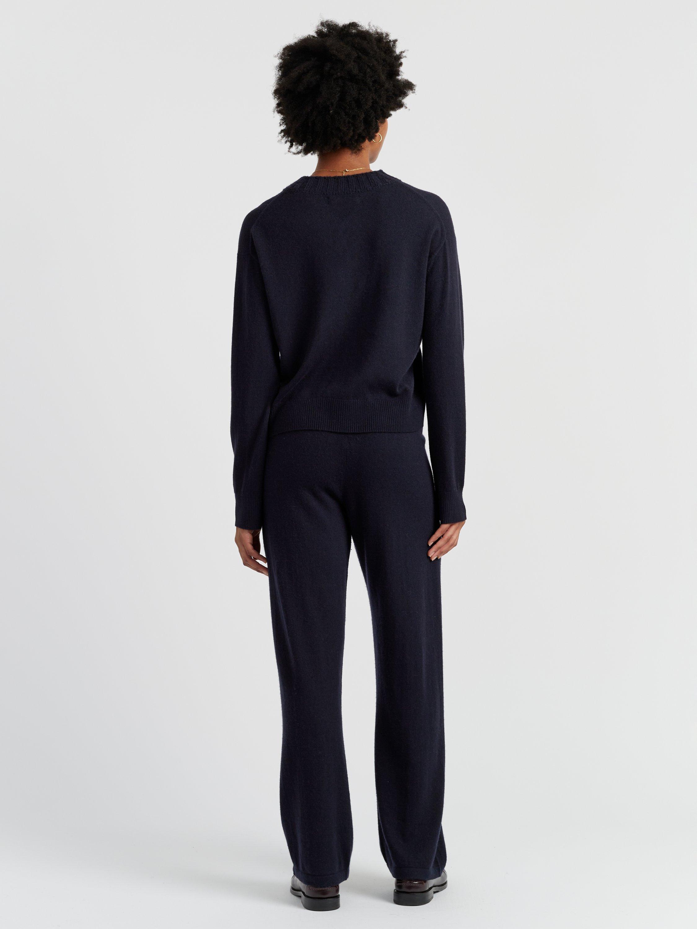 Product image 2 of 4, which shows Chinti & Parker Ribbed V-Neck Wool Rich Jumper, Navy, XS