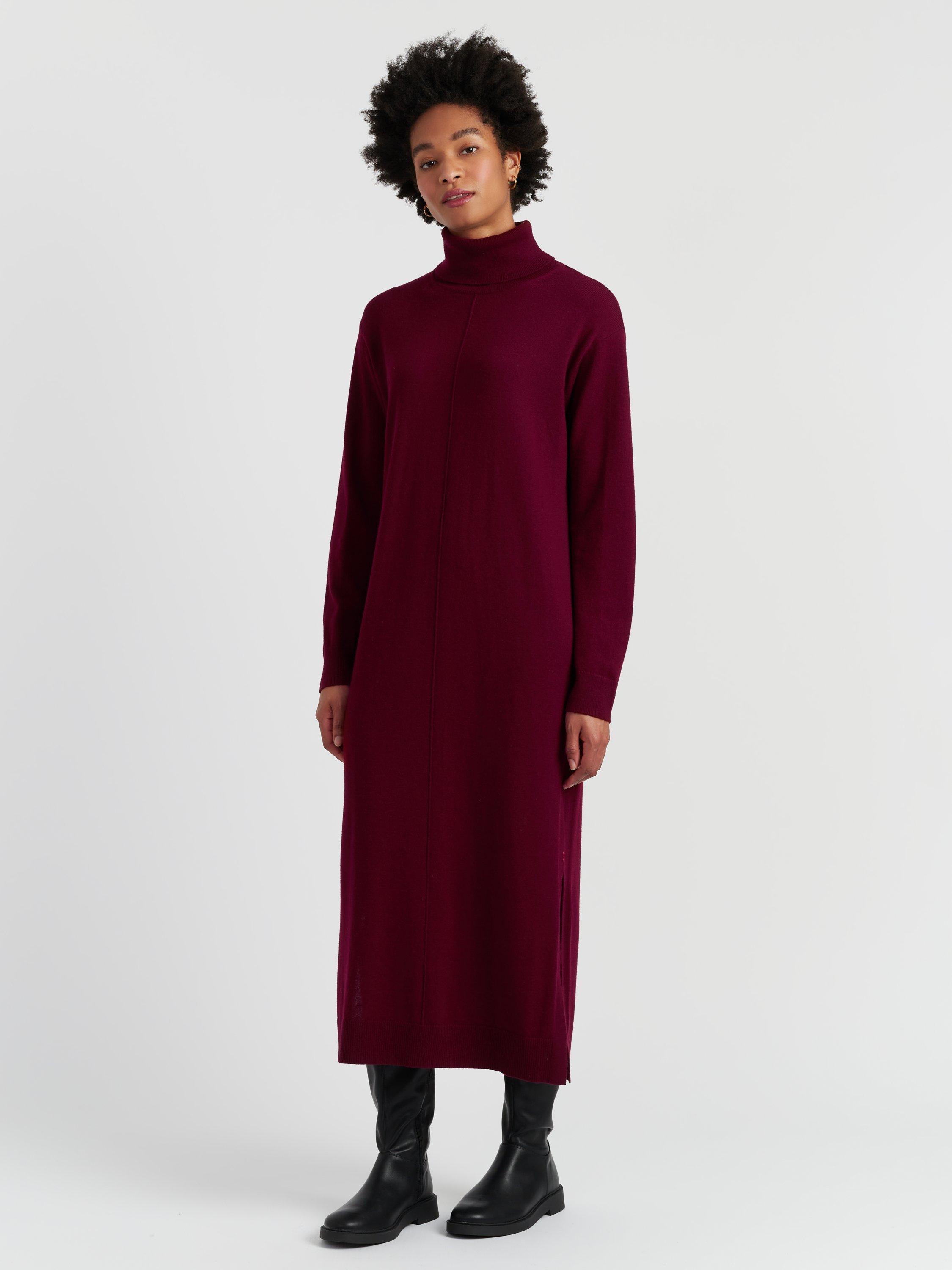 Chinti Parker Roll Neck Wool Rich Jumper Dress, Claret