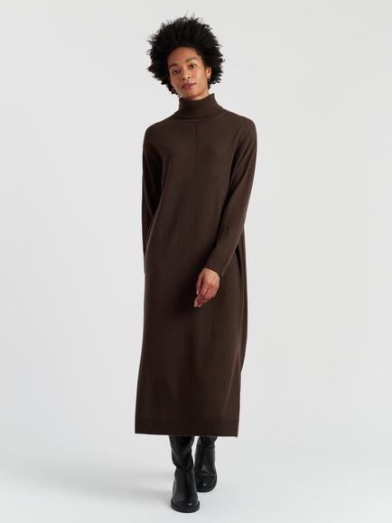 Chinti & Parker Roll Neck Wool Rich Jumper Dress, Chocolate