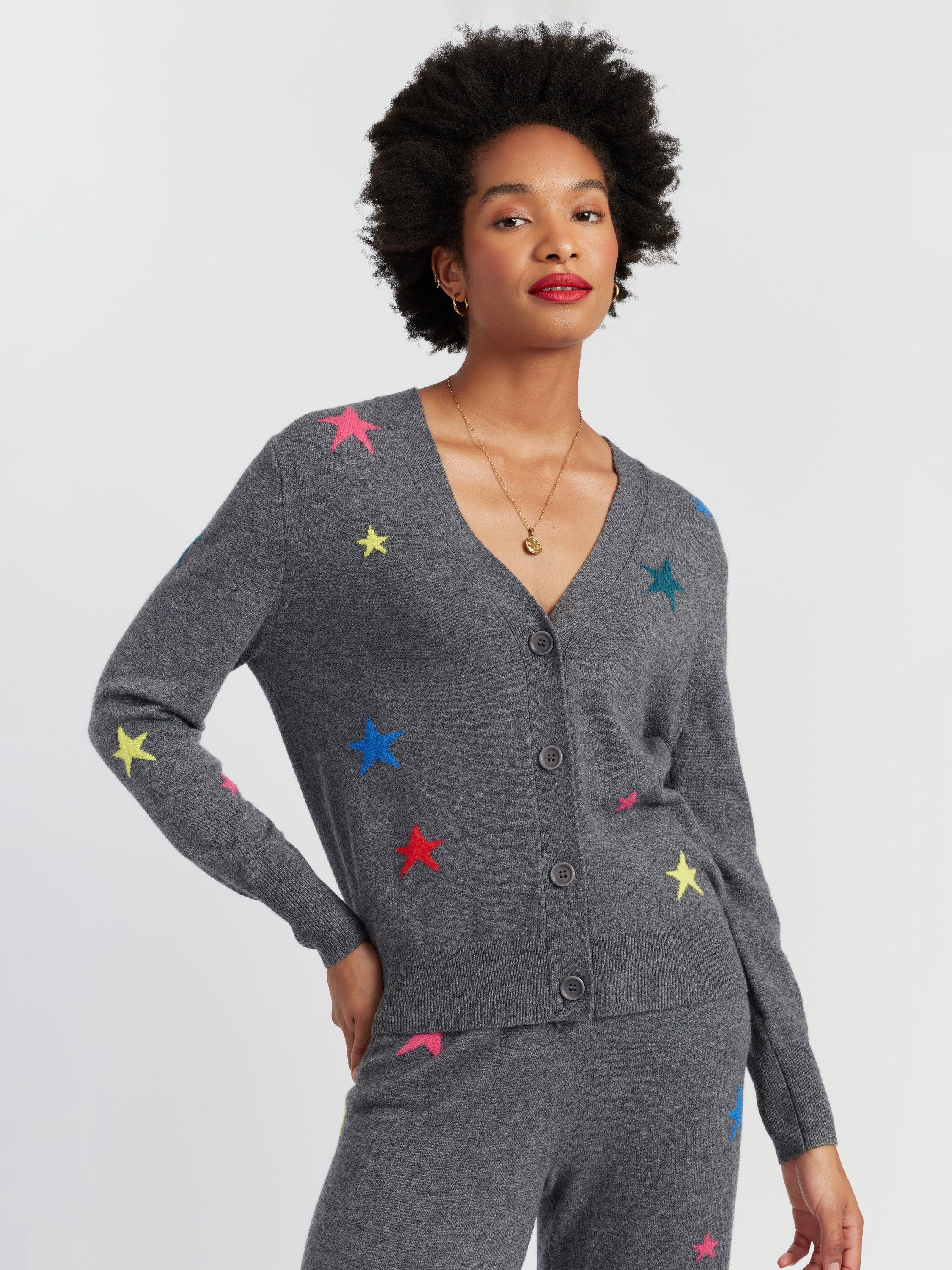 Product image 3 of 5, which shows Chinti & Parker Wool-Cashmere Star Buttoned Cardigan, Grey, XS