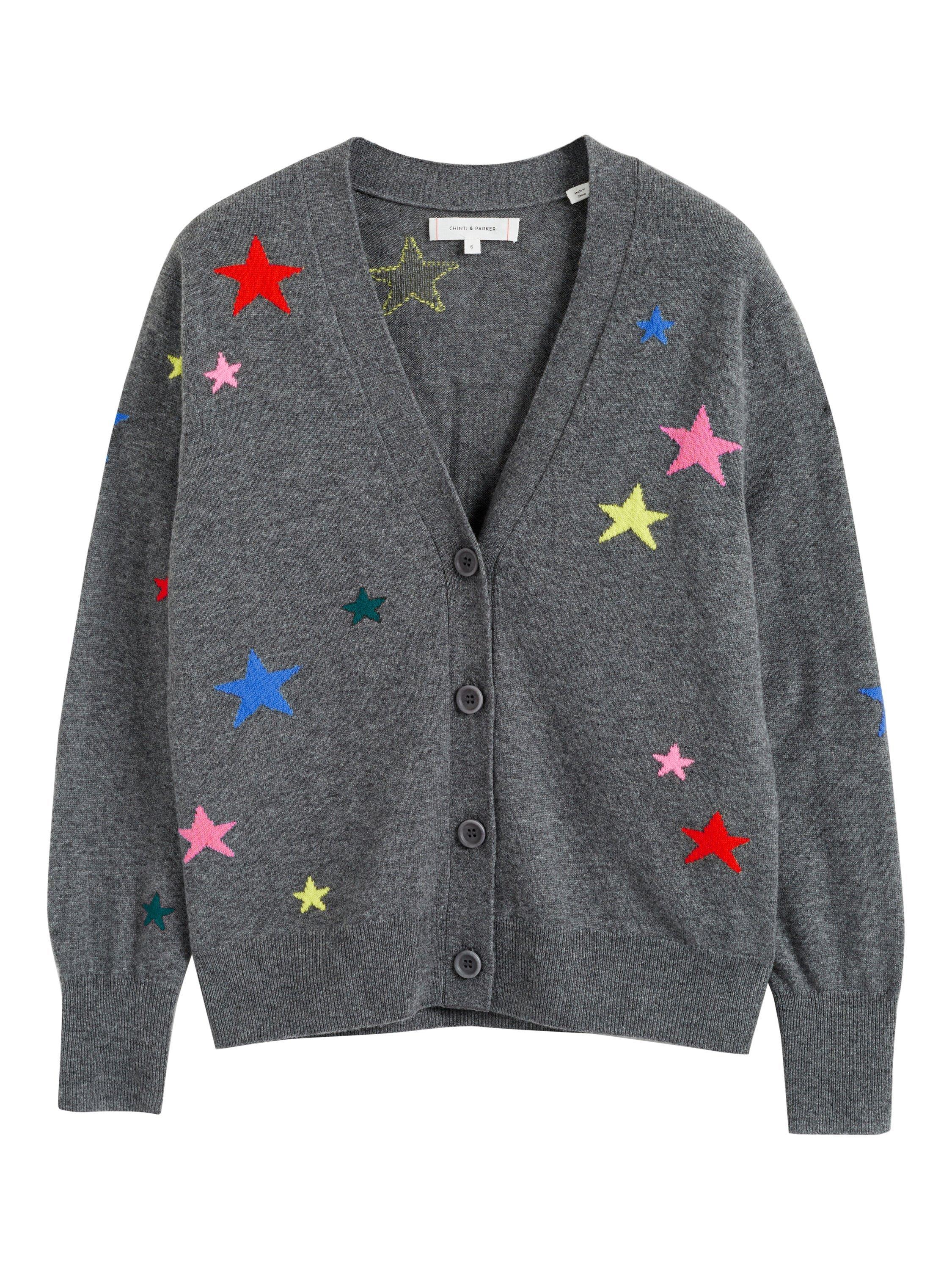 Product image 4 of 5, which shows Chinti & Parker Wool-Cashmere Star Buttoned Cardigan, Grey, XS