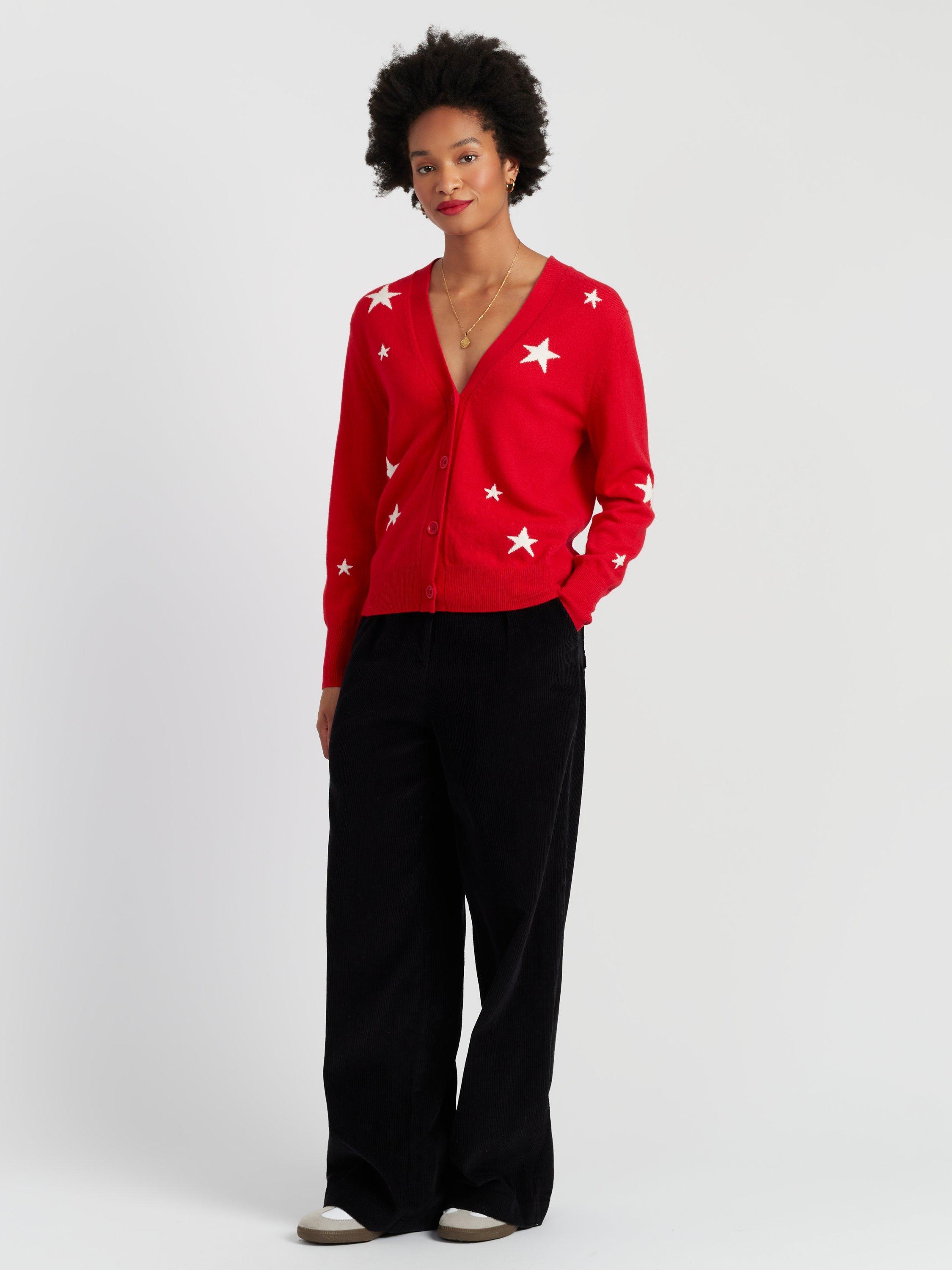 Product image 1 of 4, which shows Chinti & Parker Wool-Cashmere Star Cardigan, Velvet Red, XS
