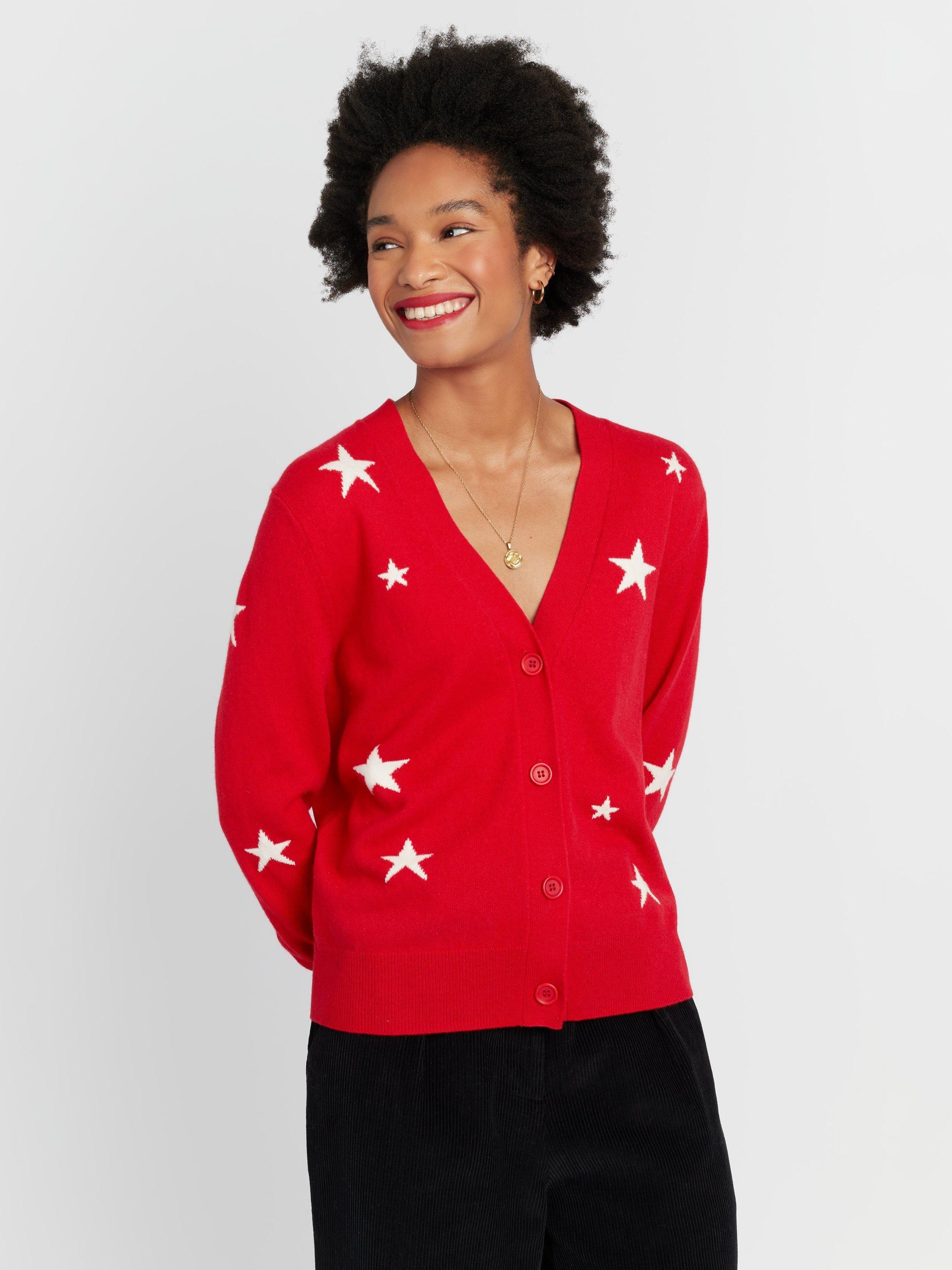 Product image 3 of 4, which shows Chinti & Parker Wool-Cashmere Star Cardigan, Velvet Red, XS