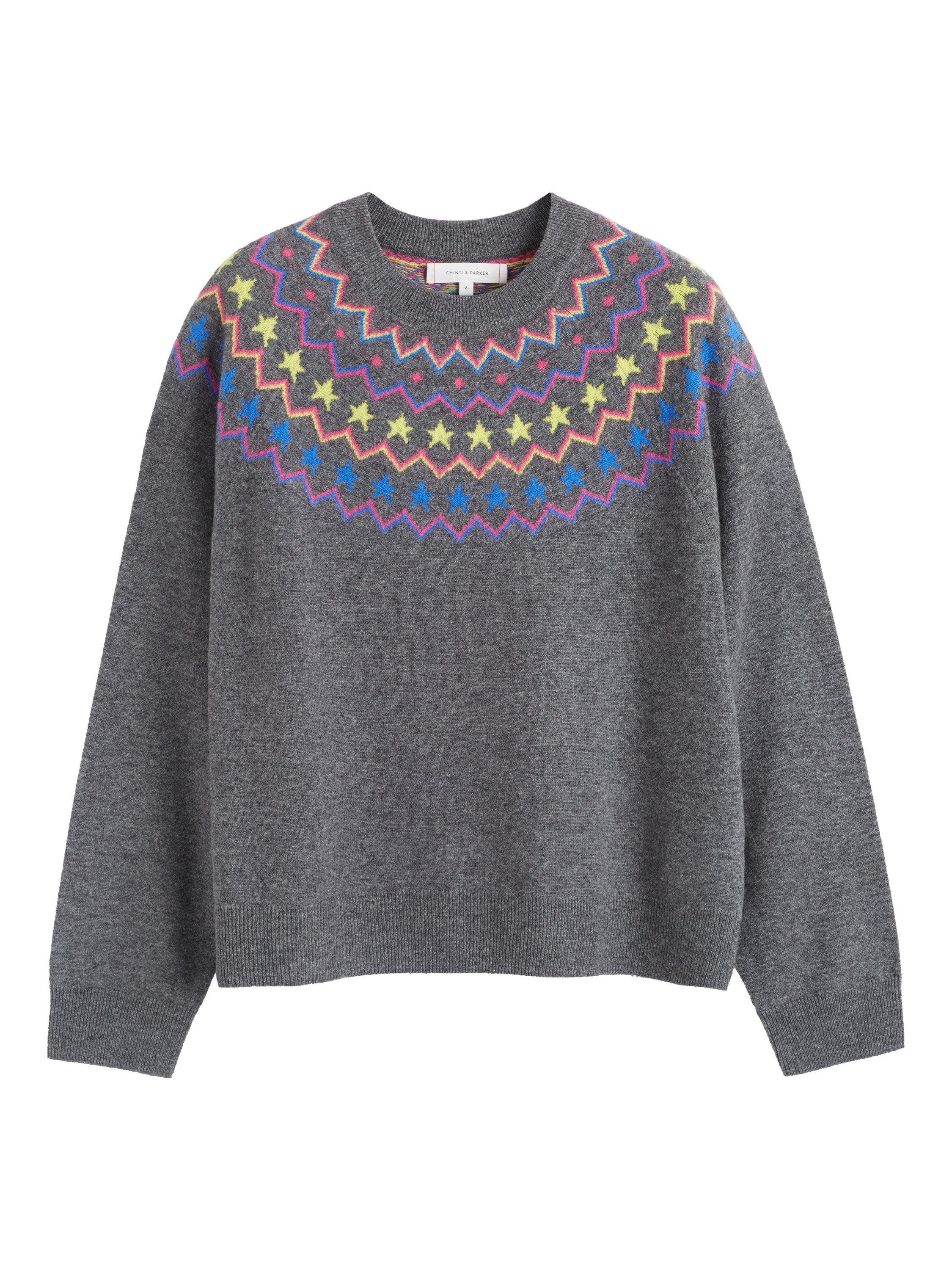Product image 4 of 4, which shows Chinti & Parker Wool-Cashmere Star Yoke Sweater, Grey, XS