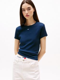 Tommy Hilfiger Logo Ribbed Slim Fit T-Shirt, Dark Night Navy