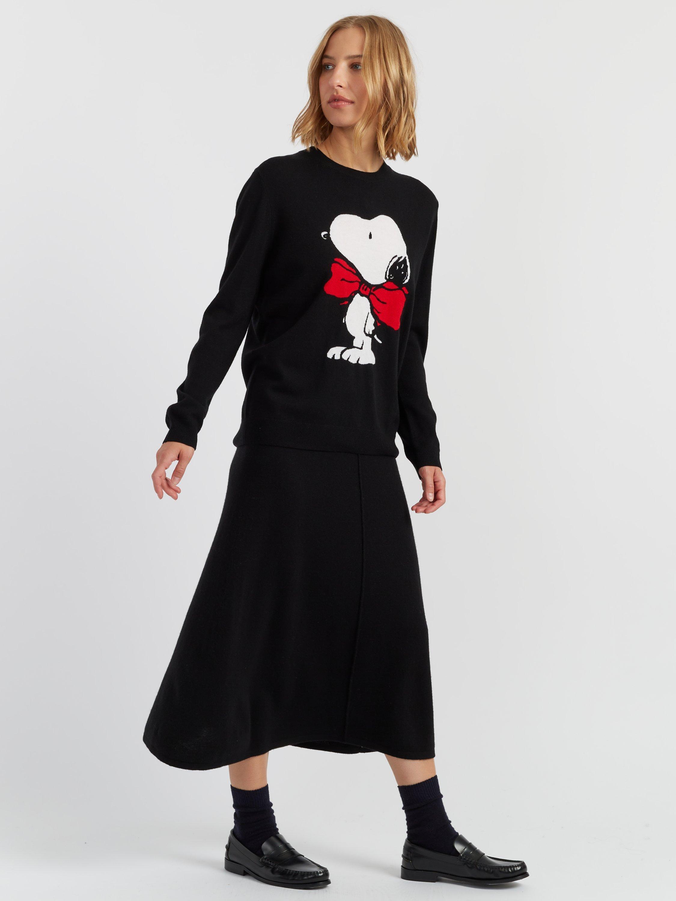 Product image 1 of 4, which shows Chinti & Parker Snoopy Bow Wool Rich Jumper, Black, XS
