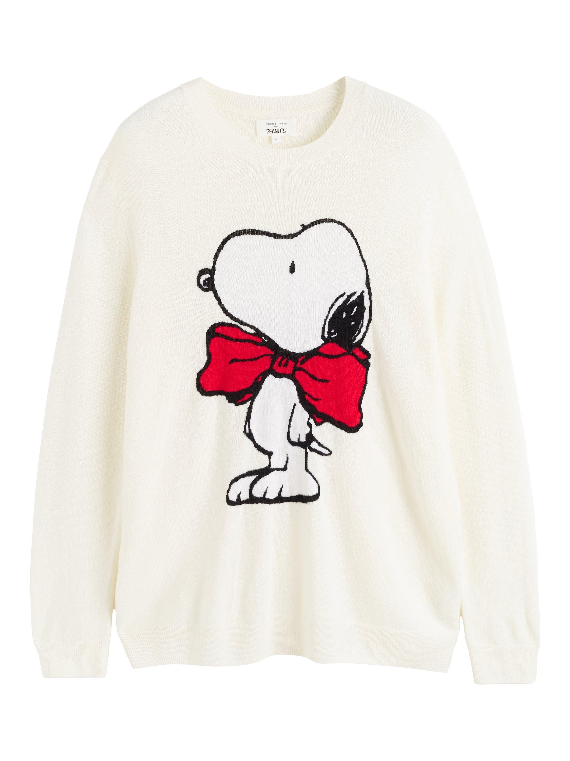 Product image 4 of 4, which shows Chinti & Parker Snoopy Bow Wool Rich Jumper, Cream, XS