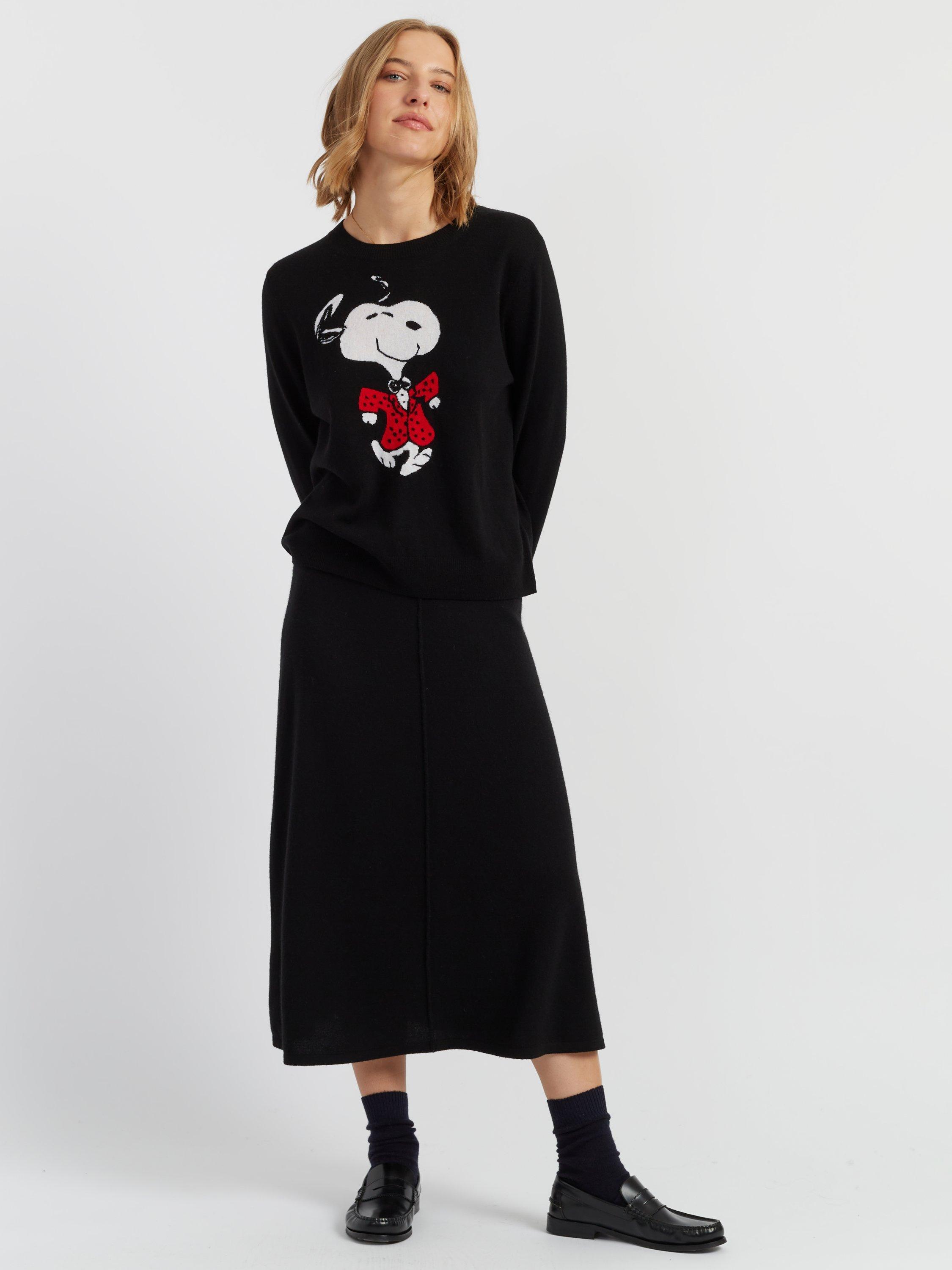 Product image 1 of 4, which shows Chinti & Parker Dancing Snoopy Wool Rich Jumper, Black, XS
