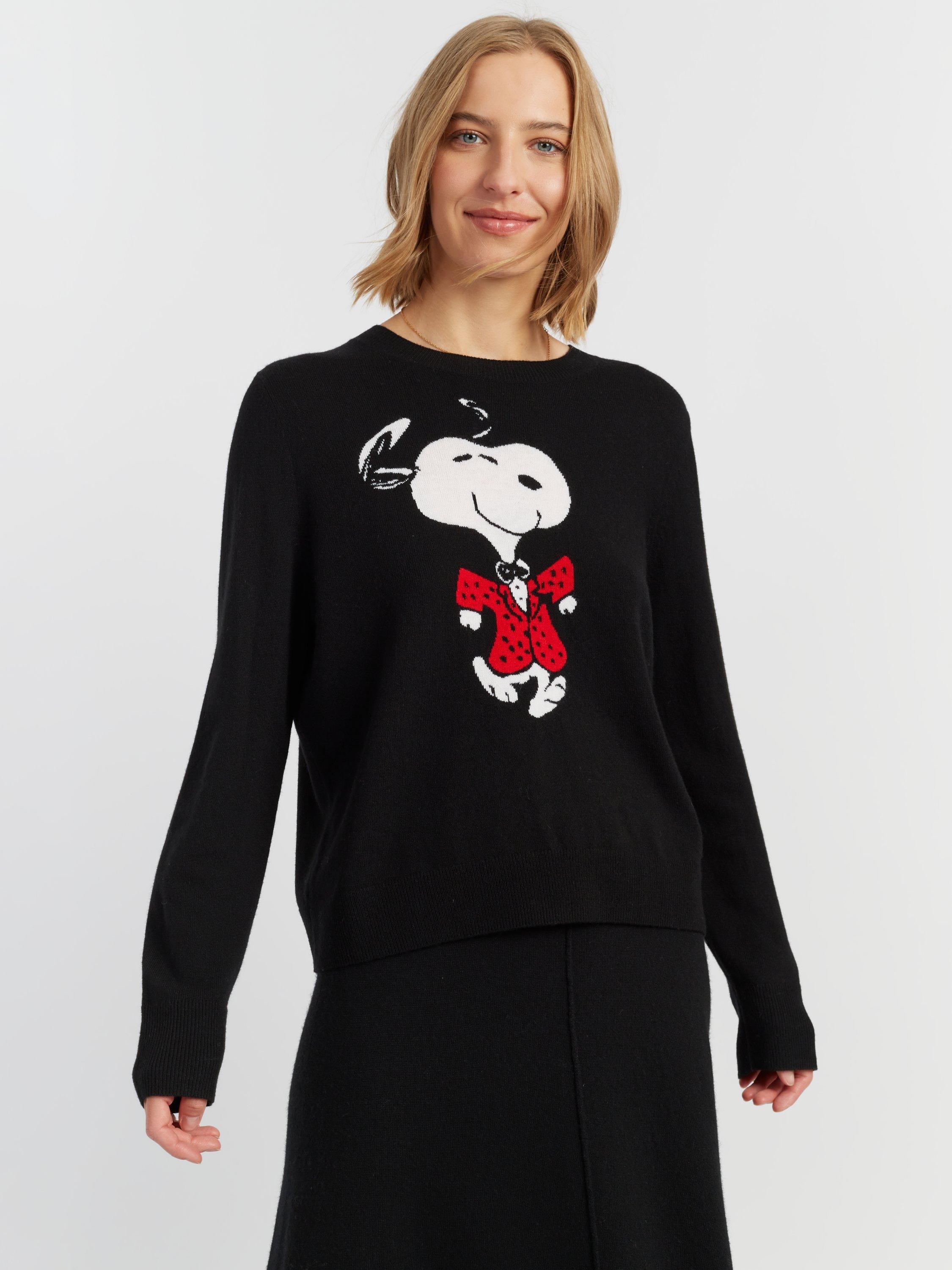 Product image 3 of 4, which shows Chinti & Parker Dancing Snoopy Wool Rich Jumper, Black, XS