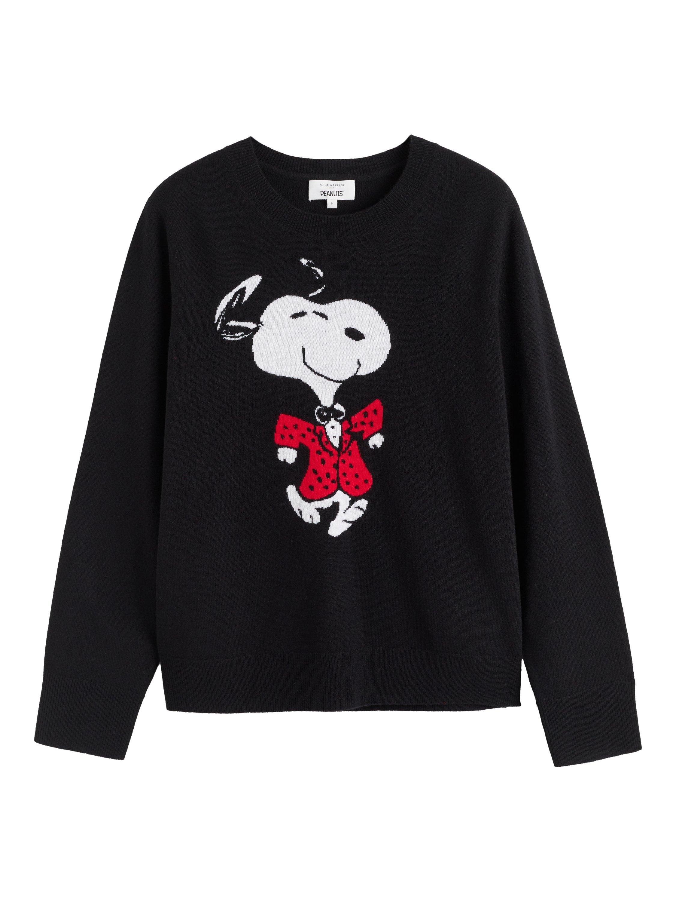 Product image 4 of 4, which shows Chinti & Parker Dancing Snoopy Wool Rich Jumper, Black, XS