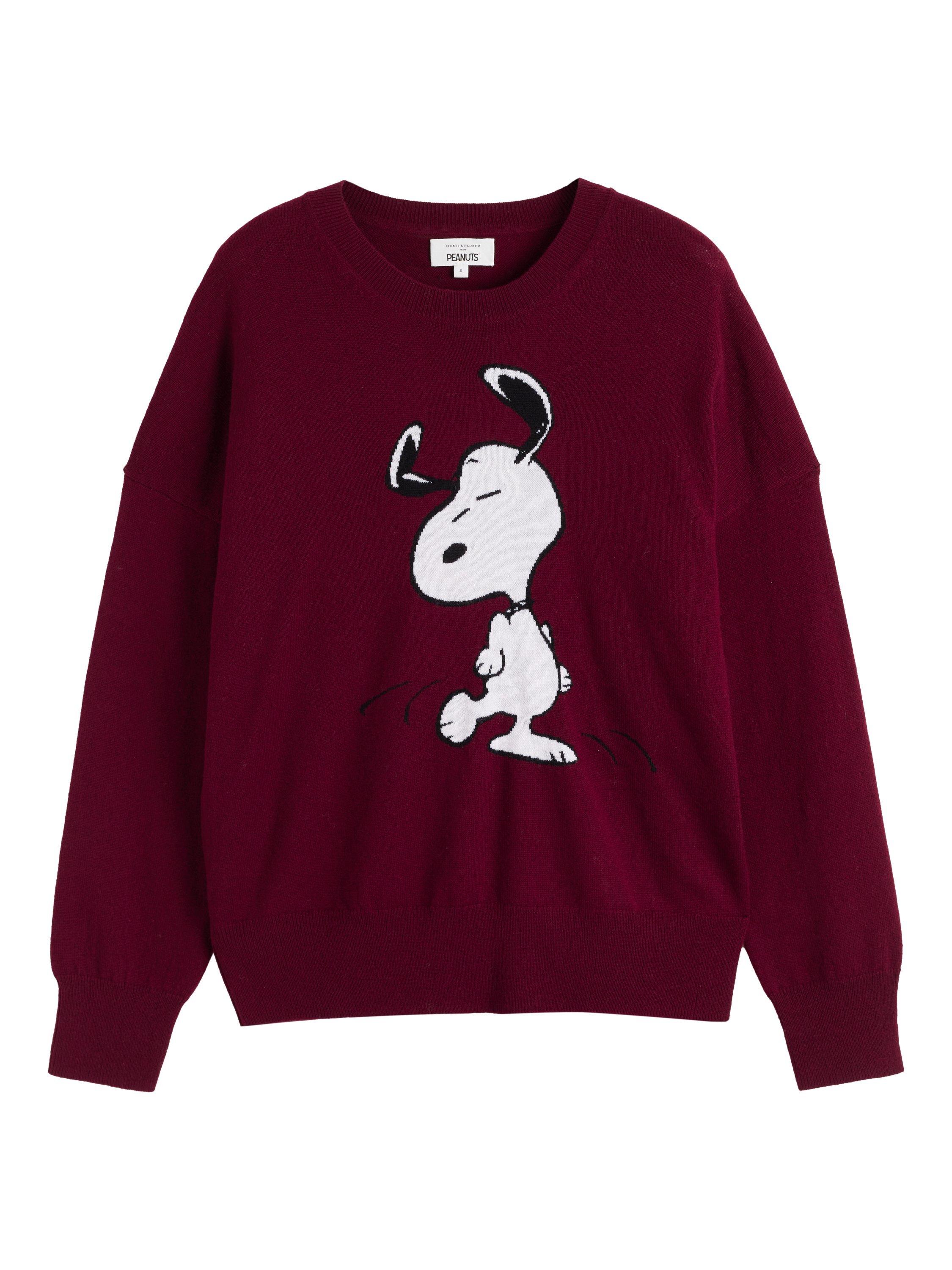 Product image 4 of 4, which shows Chinti & Parker Dancing Snoopy Wool Rich Jumper, Red, XS