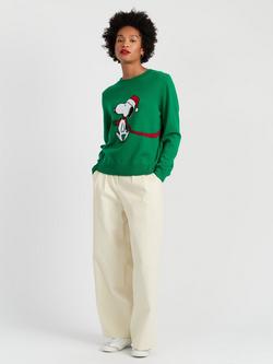 Chinti & Parker Snoopy Santa Wool Rich Christmas Jumper, Green, Green