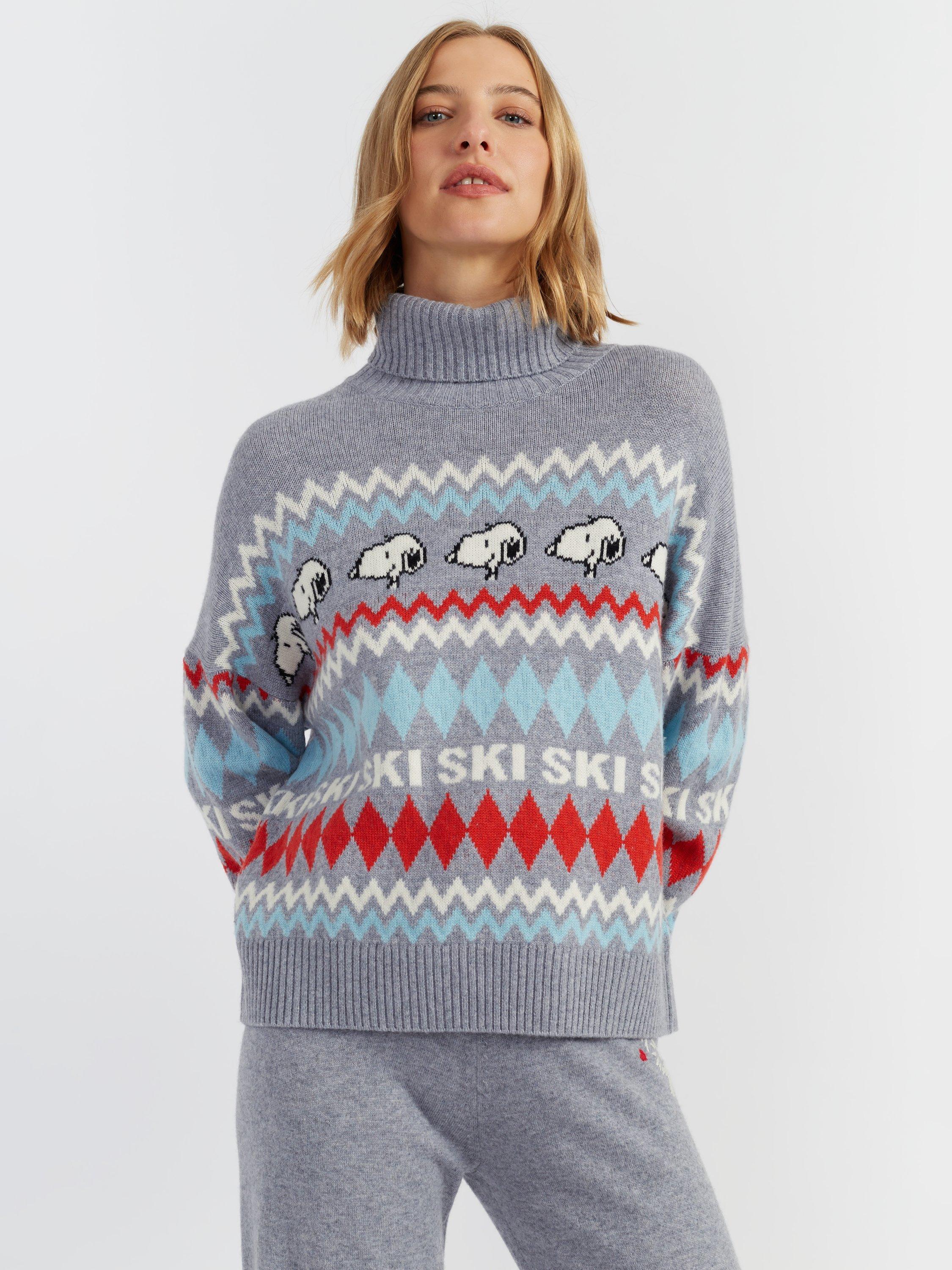 Product image 3 of 4, which shows Chinti & Parker Wool-Cashmere Snoopy Ski Roll Neck , Grey Marl, XS