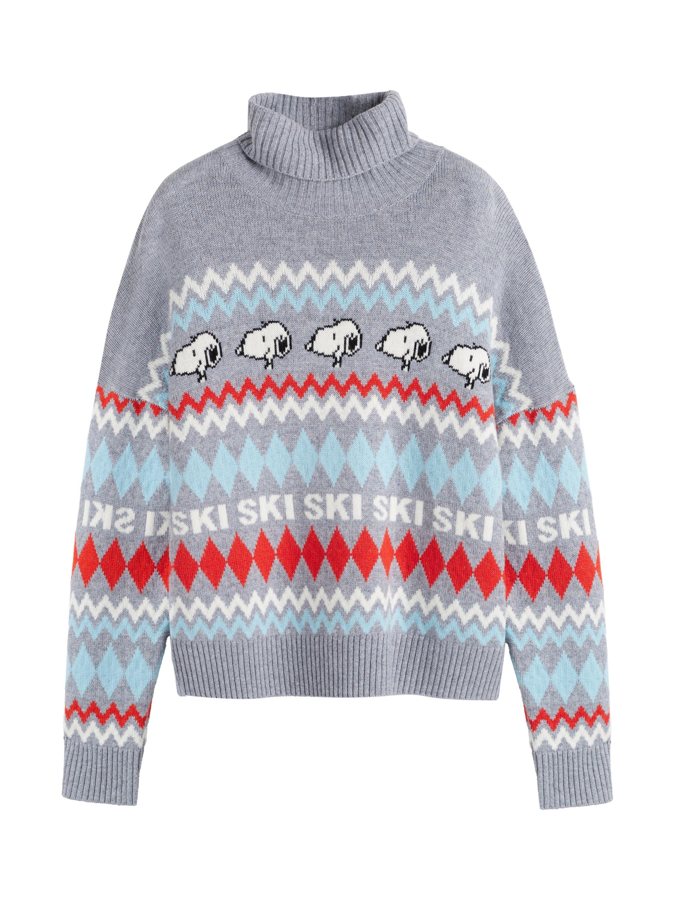 Product image 4 of 4, which shows Chinti & Parker Wool-Cashmere Snoopy Ski Roll Neck , Grey Marl, XS