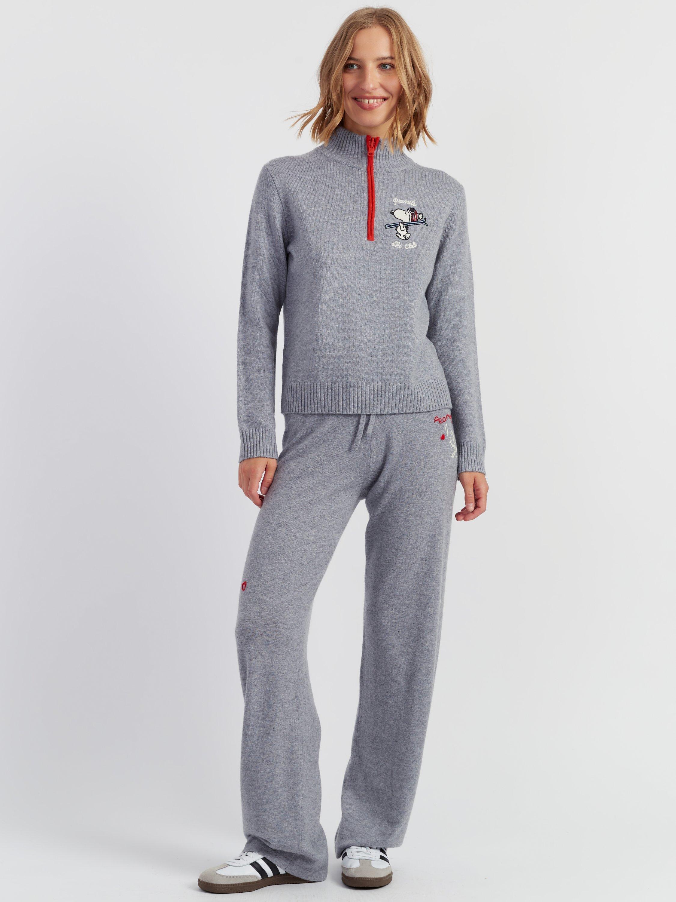 Product image 1 of 4, which shows Chinti & Parker Wool-Cashmere Snoopy Ski Zip Sweater, Grey Marl, XS