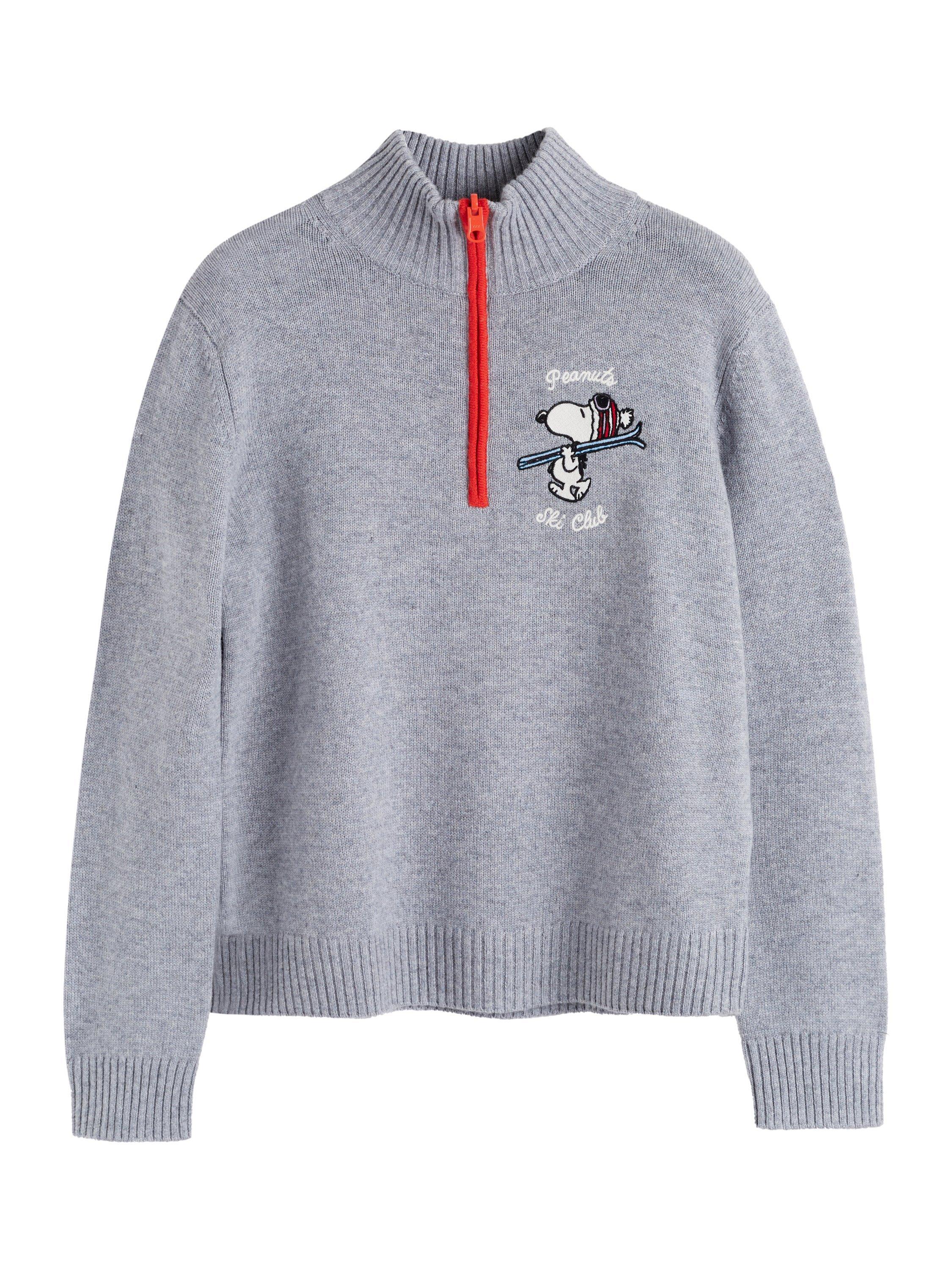 Product image 4 of 4, which shows Chinti & Parker Wool-Cashmere Snoopy Ski Zip Sweater, Grey Marl, XS