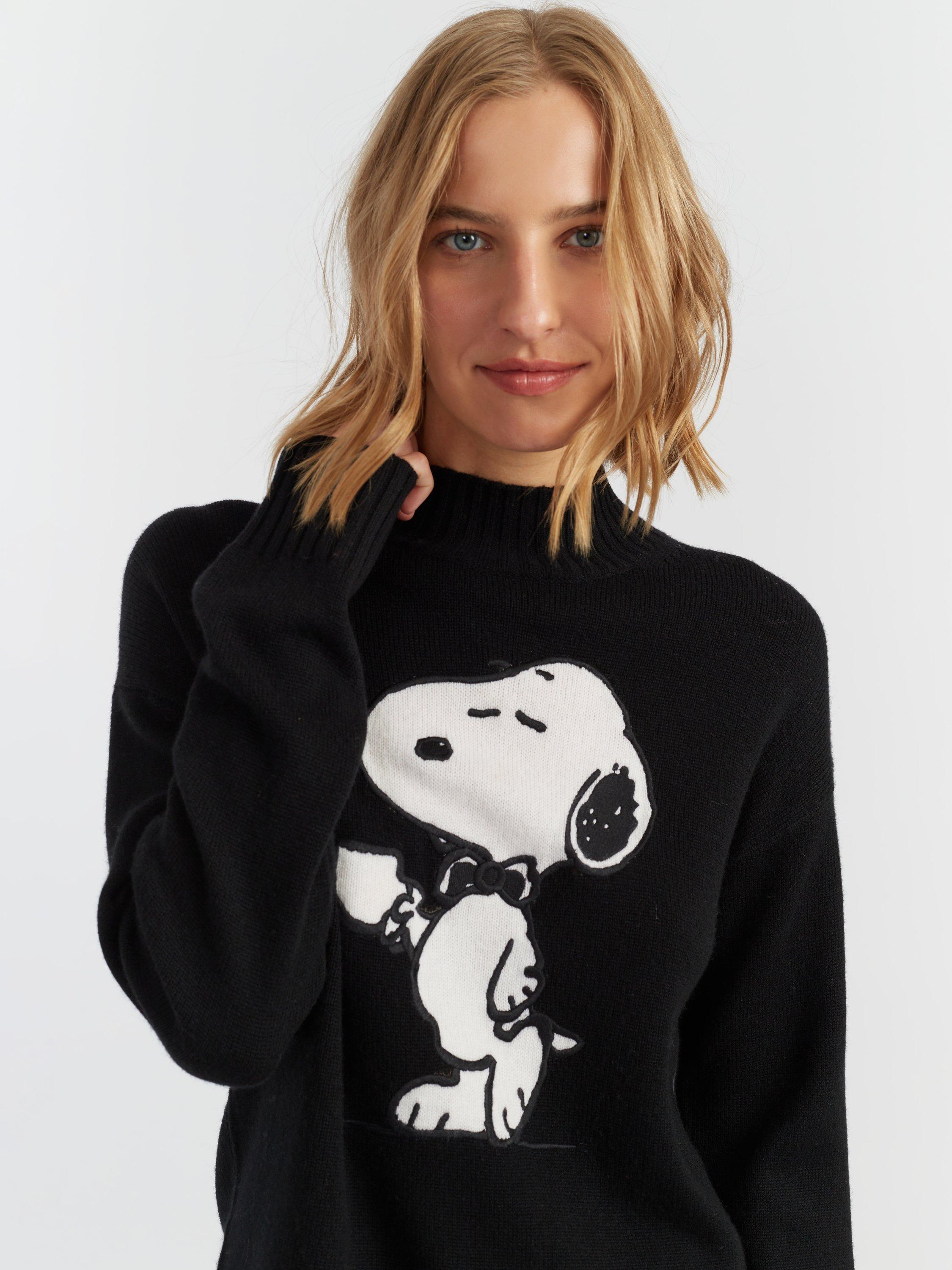 Product image 3 of 4, which shows Chinti & Parker Snoopy Teatime Wool Rich Jumper, Black, XS