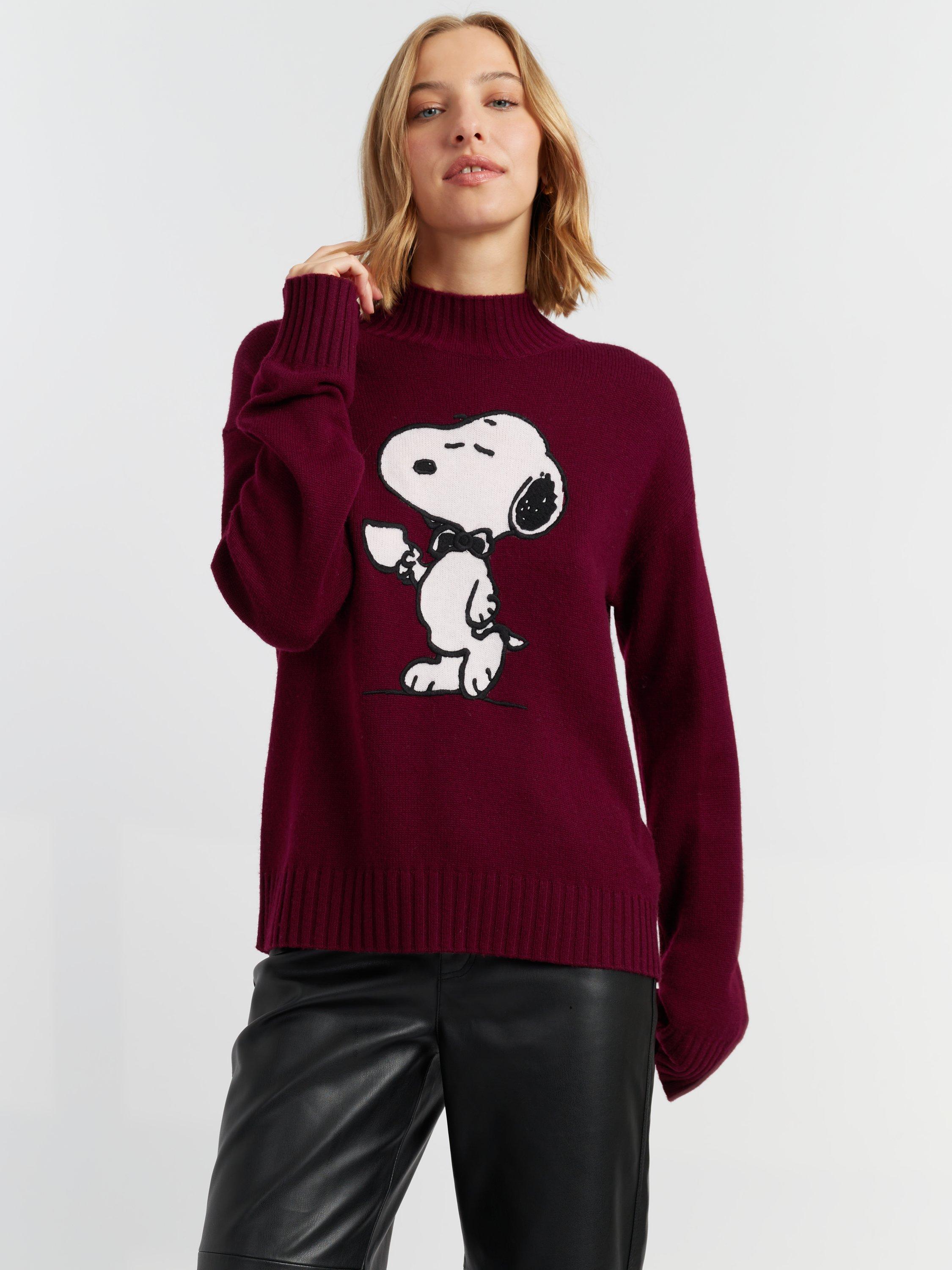 Product image 3 of 4, which shows Chinti & Parker Snoopy Teatime Wool Rich Jumper, Red, XS