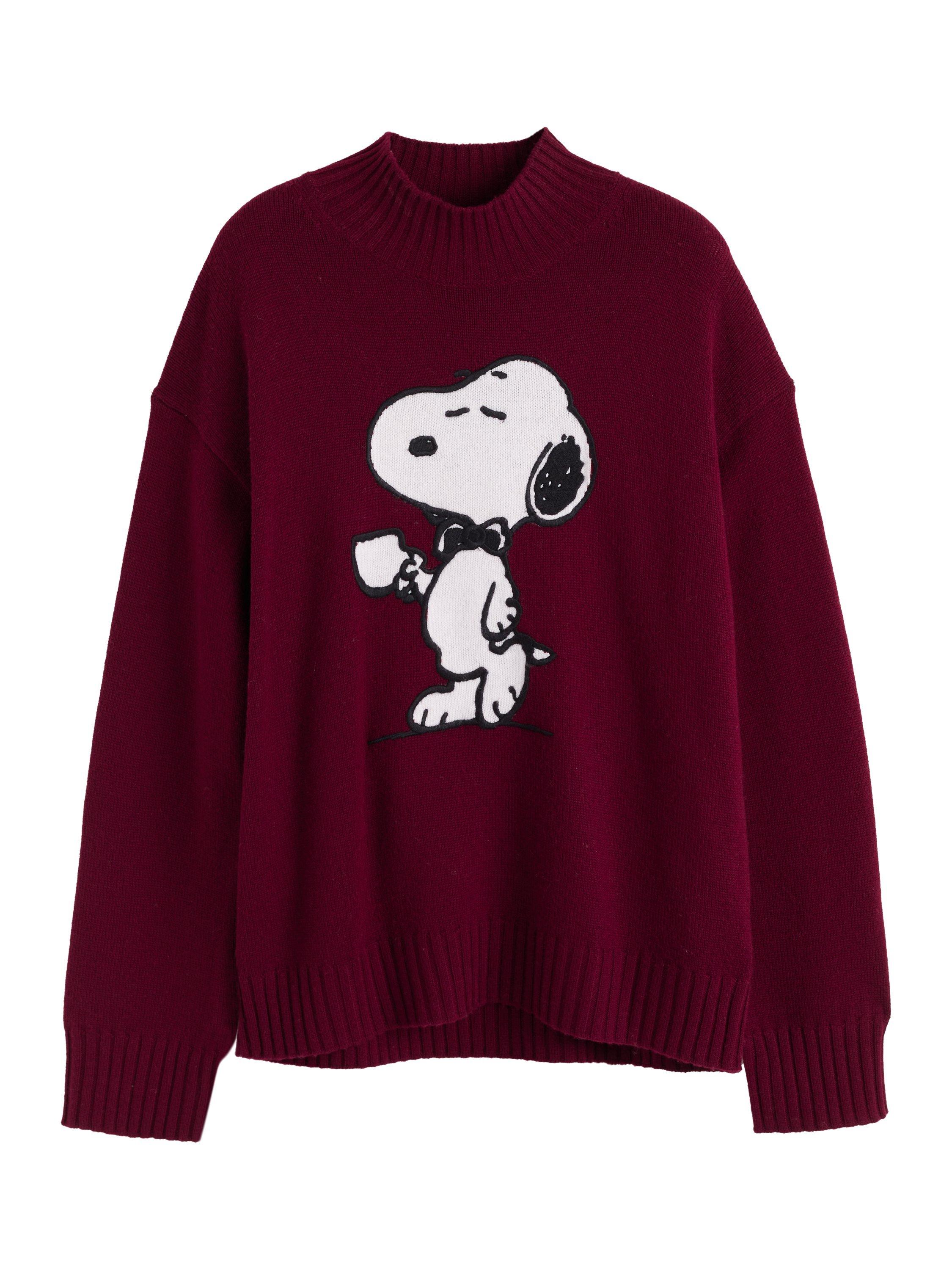 Product image 4 of 4, which shows Chinti & Parker Snoopy Teatime Wool Rich Jumper, Red, XS