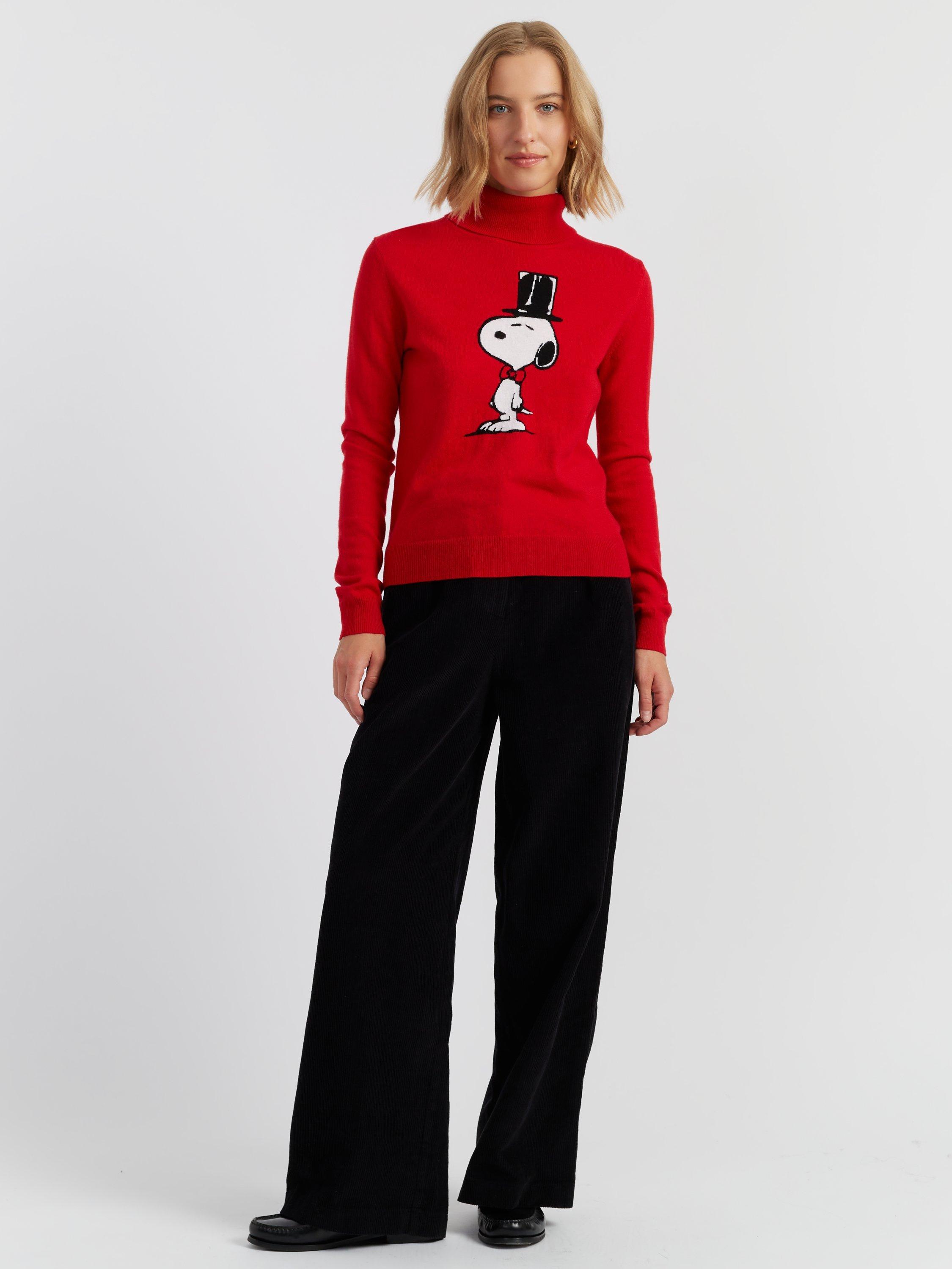 Product image 1 of 4, which shows Chinti & Parker Snoopy Top Hat Wool Rich Jumper, Red, XS
