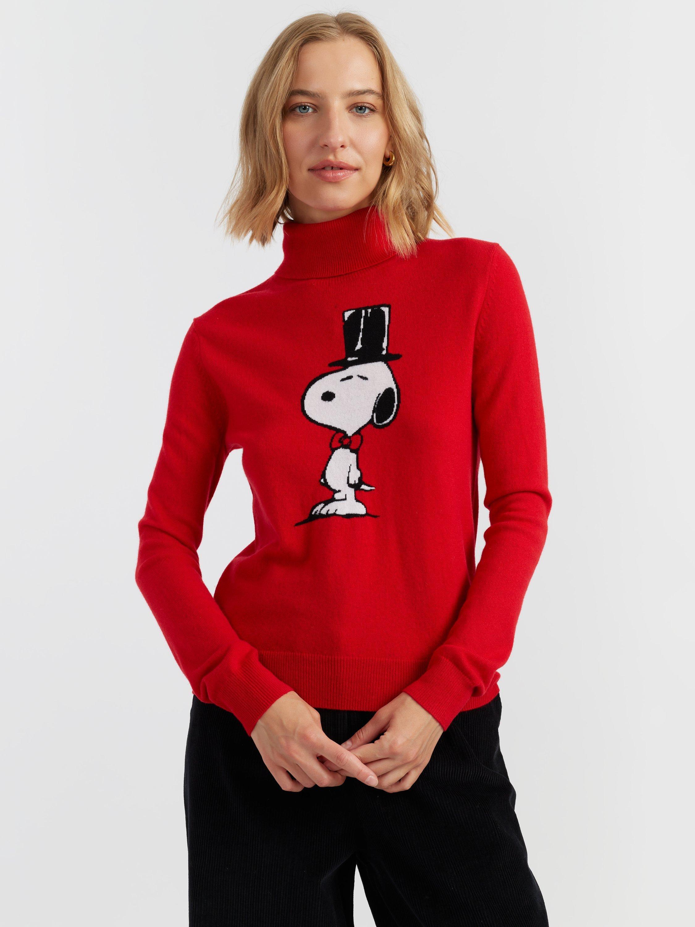 Product image 3 of 4, which shows Chinti & Parker Snoopy Top Hat Wool Rich Jumper, Red, XS