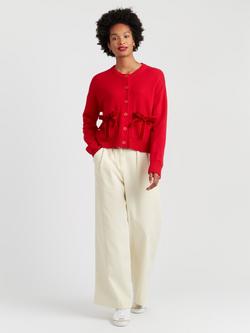 Chinti & Parker Wool-Cashmere Velvet Bow Cardigan, Velvet Red