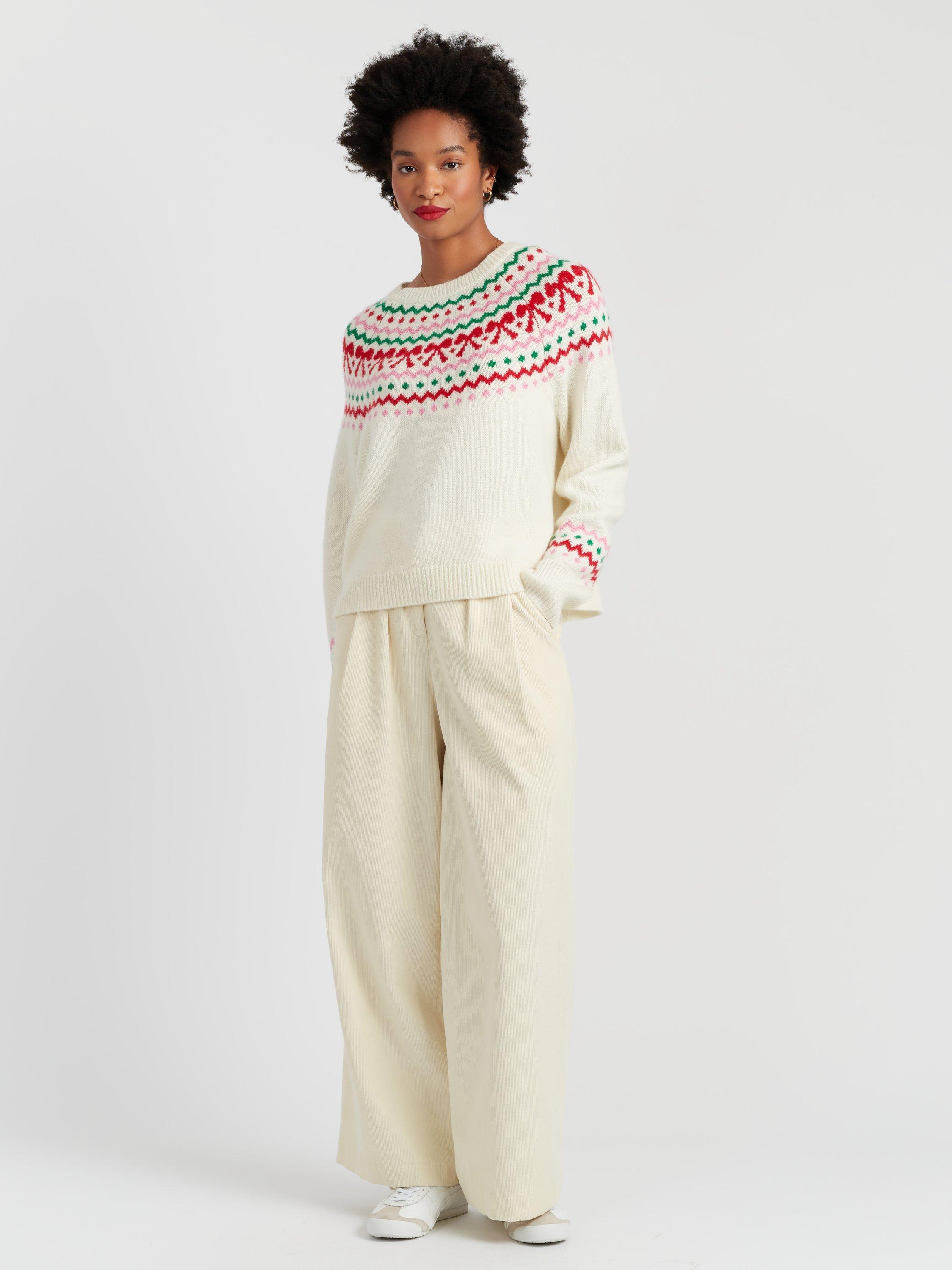 Product image 1 of 4, which shows Chinti & Parker Bow Fairisle Wool-Cashmere  Sweater , Cream/Multi, XS