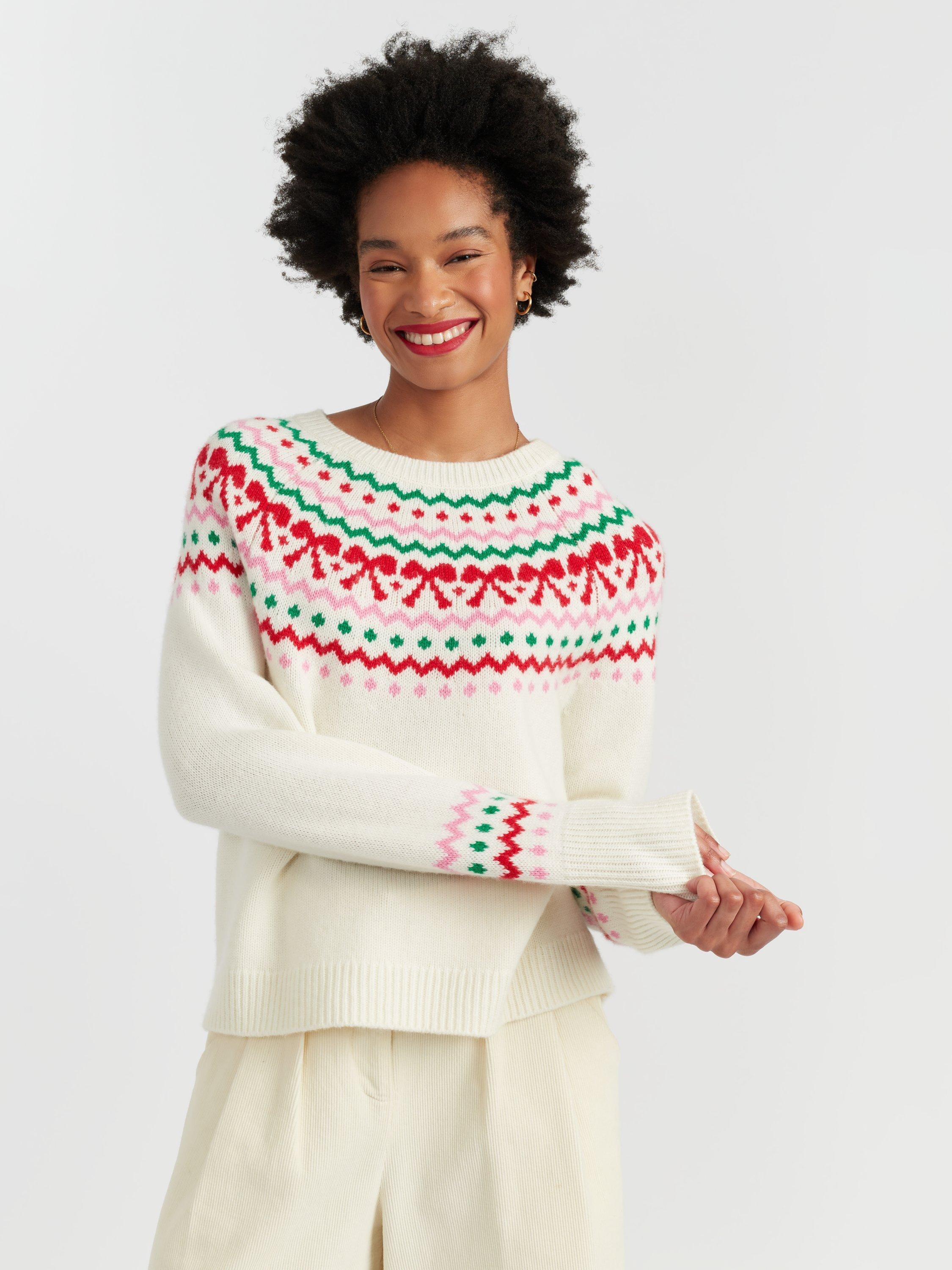 Product image 3 of 4, which shows Chinti & Parker Bow Fairisle Wool-Cashmere  Sweater , Cream/Multi, XS