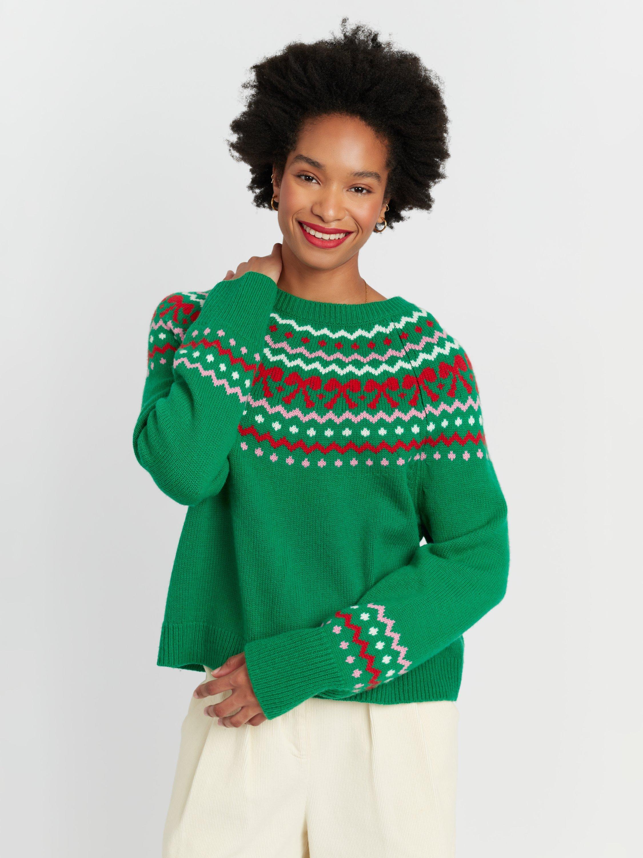 Product image 3 of 4, which shows Chinti & Parker Bow Fairisle Wool-Cashmere  Sweater , Green/Multi, XS