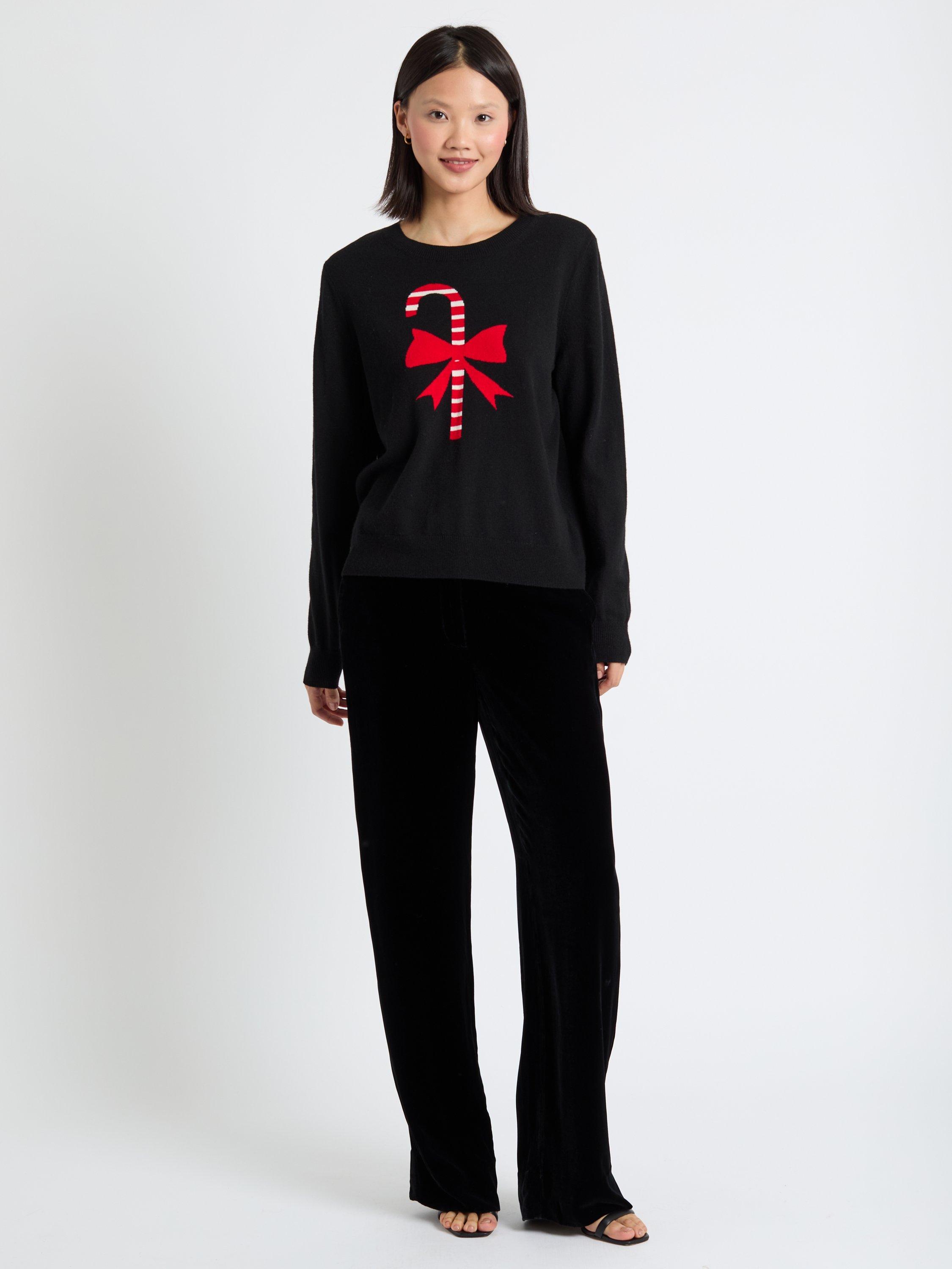 Product image 1 of 4, which shows Chinti & Parker Wool-Cashmere Candy Cane Sweater , Black/Multi, XS