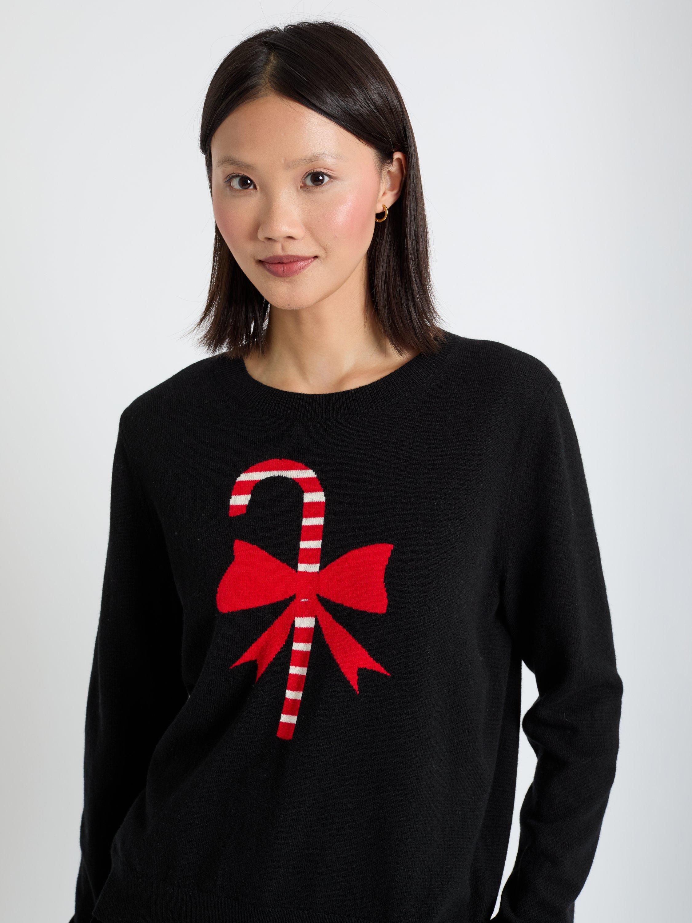 Product image 3 of 4, which shows Chinti & Parker Wool-Cashmere Candy Cane Sweater , Black/Multi, XS