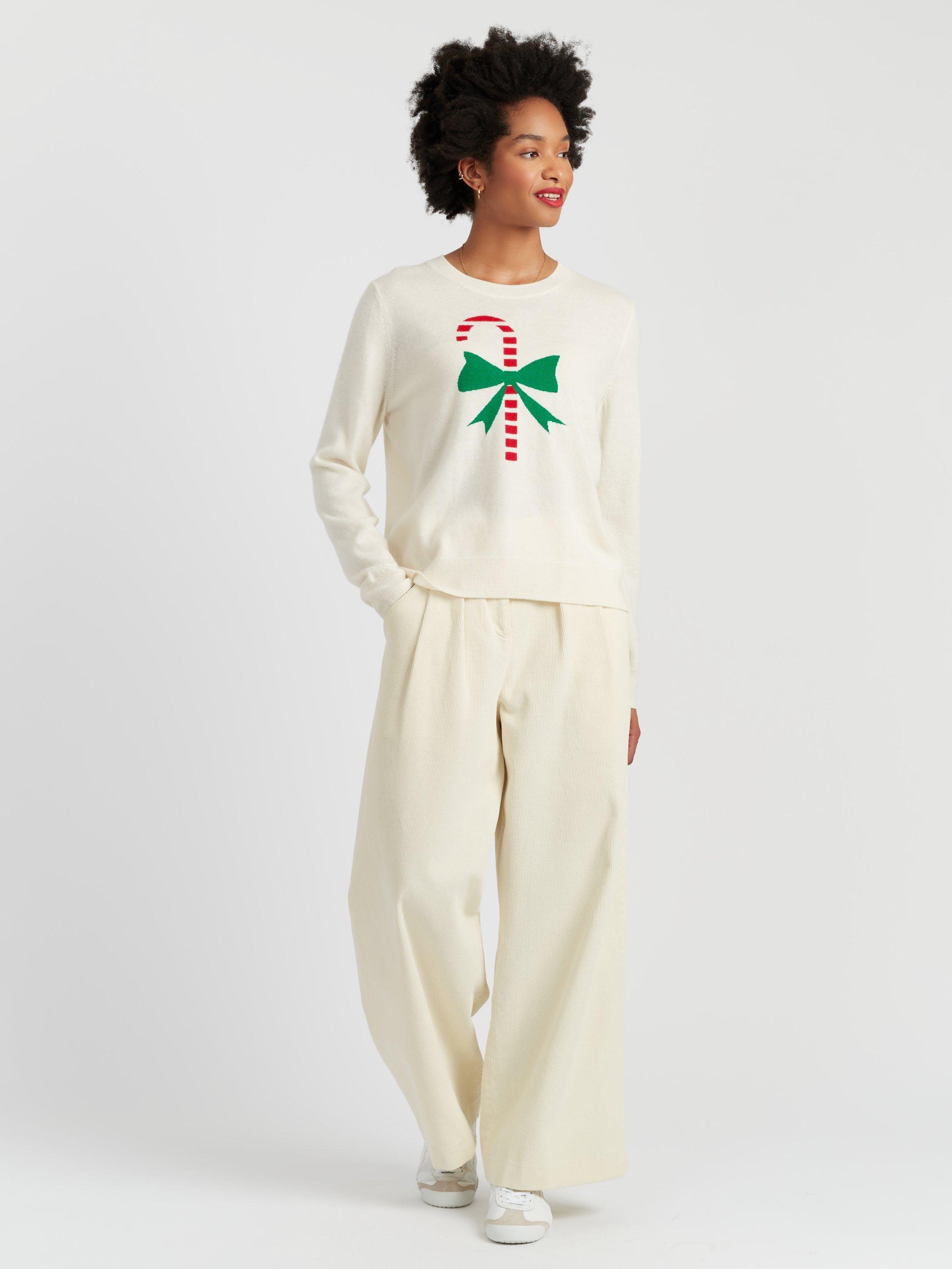 Product image 1 of 4, which shows Chinti & Parker Wool-Cashmere Candy Cane Sweater , White/Multi, XS