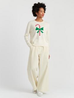 Chinti & Parker Wool-Cashmere Candy Cane Sweater, White/Multi