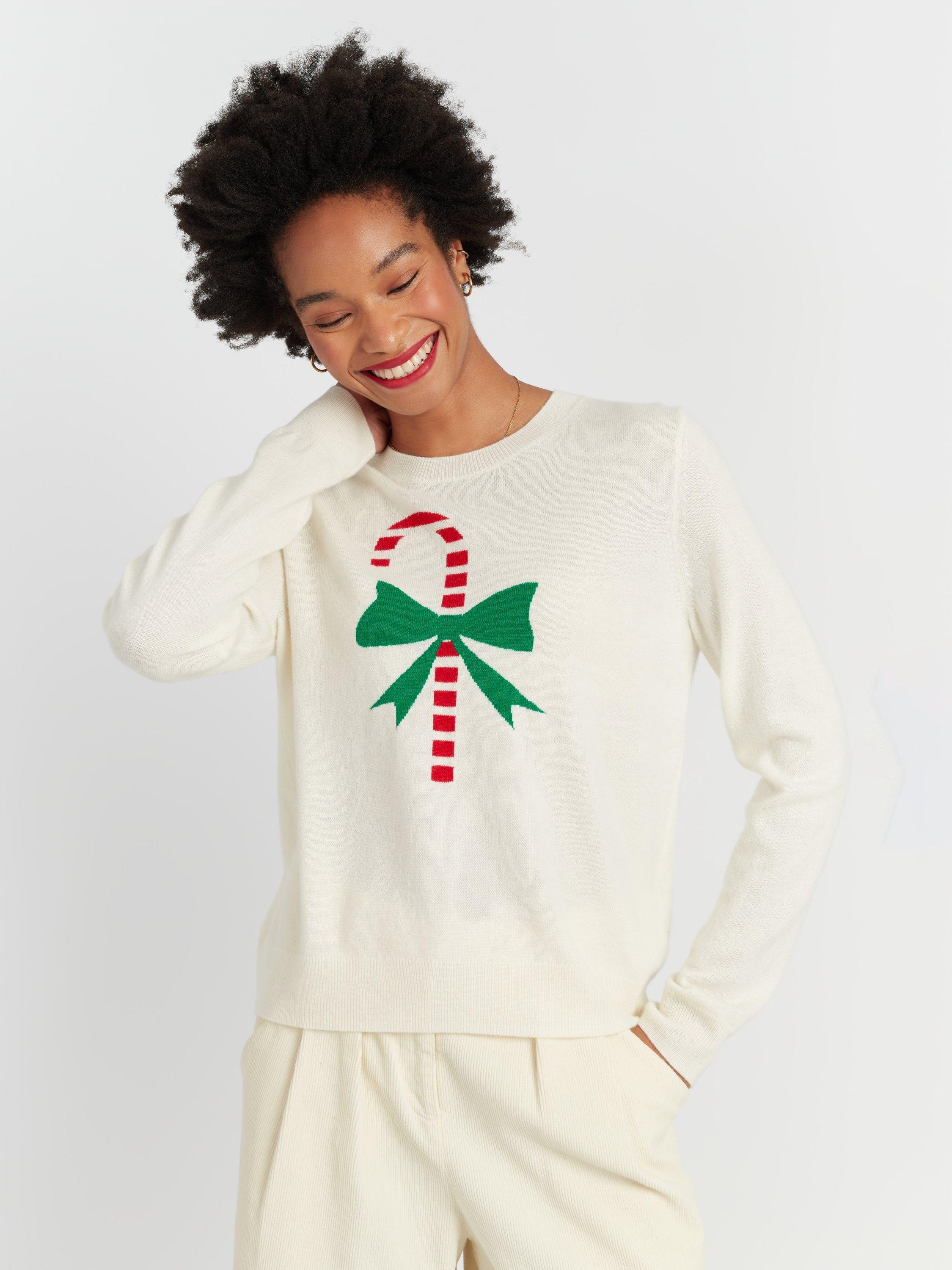 Product image 3 of 4, which shows Chinti & Parker Wool-Cashmere Candy Cane Sweater , White/Multi, XS